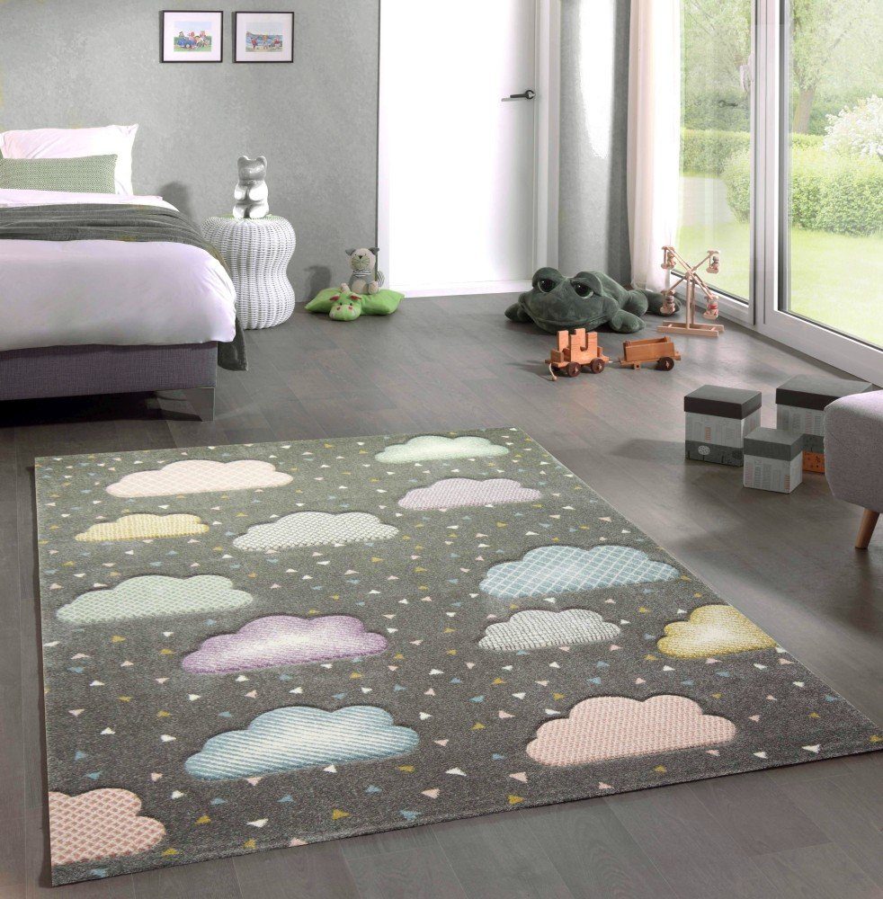 Carpetia Kinderteppich Teppich Kinderzimmer Kinderteppich Wolken grau rosa günstig online kaufen