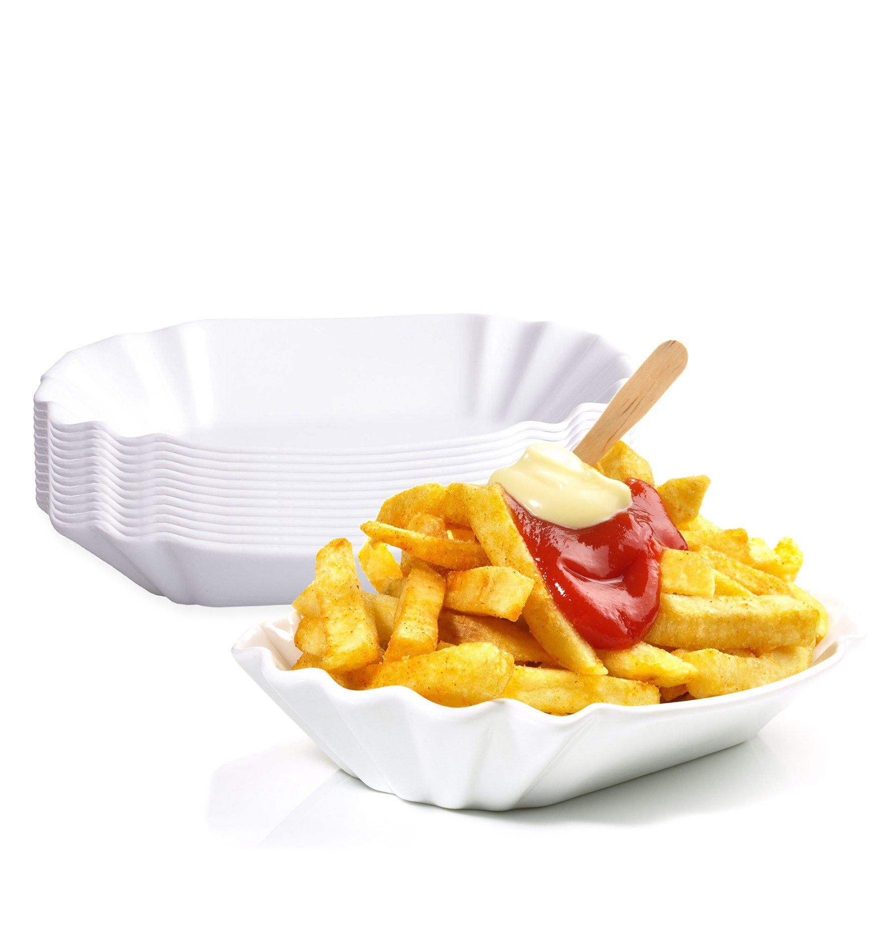 BigDean Snackschale 12x Pommesschale Porzellan 19,5cm Weiß Currywurstschale Pommes Frites, Porzellan, (Packung, 12-tlg), Spülmaschinenfest, Porzellan, Weiß, Imbiss Feeling Zuhause