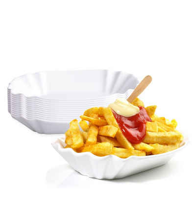 BigDean Snackschale 12x Pommesschale Porzellan 19,5cm Weiß Currywurstschale Pommes Frites, Porzellan, (12-tlg)