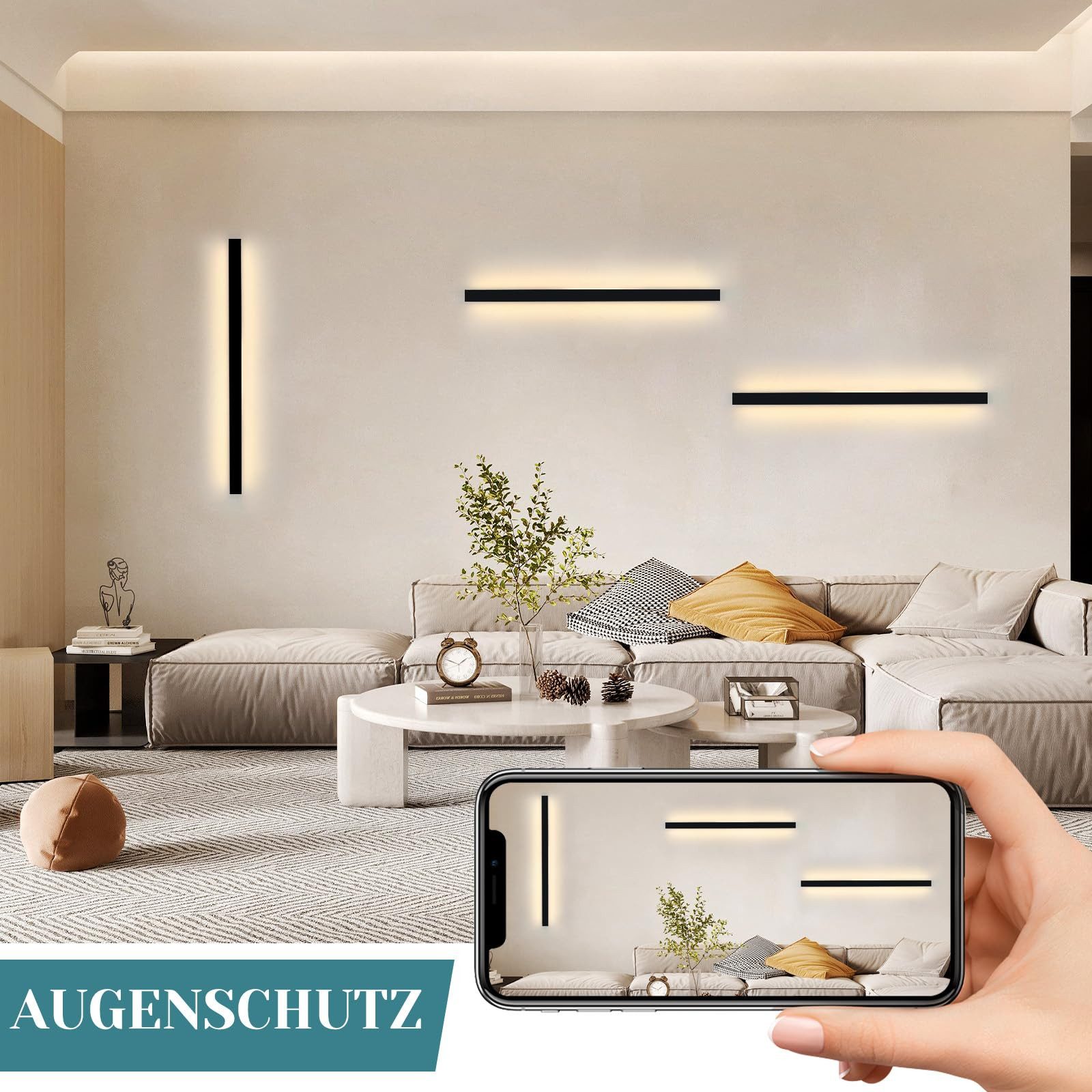 ZMH LED Wandleuchte Innen Schwarz 60/80/100CM Wandlampe 3000K Modern Flur S günstig online kaufen