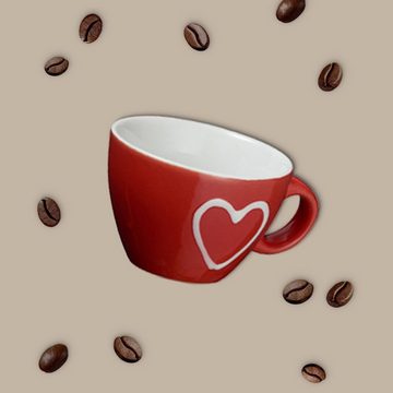matches21 HOME & HOBBY Tasse Espresso-Tassen 4er Set Landhaus-Stil Herzen einfarbig, Keramik, Kleine Kaffee-Tassen, dickwandig, rot beige grau weiß, 50 ml