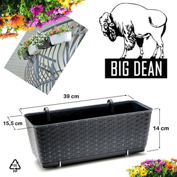 BigDean Blumenkasten 2x Bewässerungssystem + Halterung Rattan-Optik Anthrazit 39x15,5x14cm (2 St)