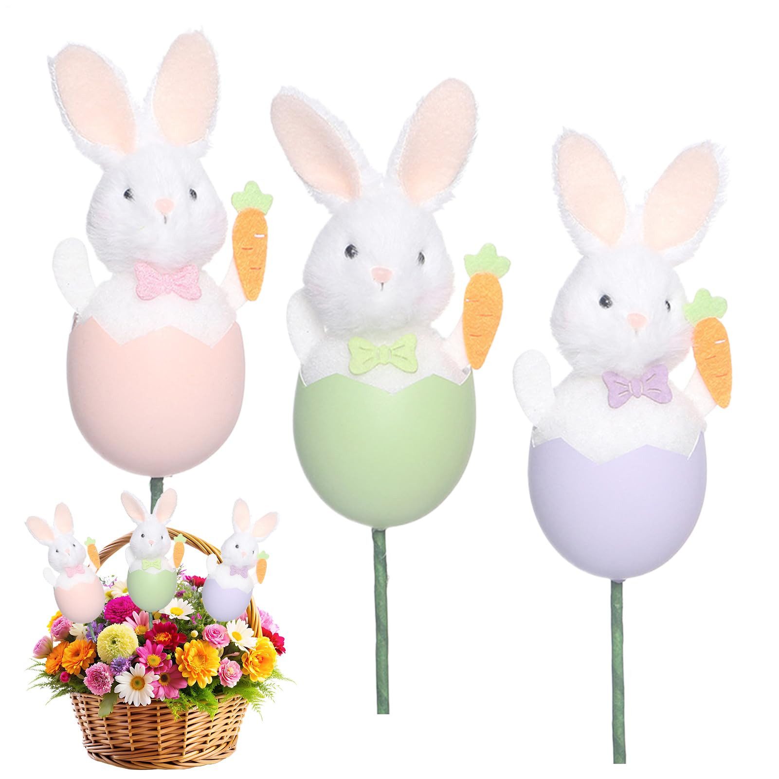 Minicloss Dekoobjekt 3er Set Oster Deko Picks mit Frühlingsblumen – Dekorative Osterzweige (3 St), für Vase, Kranz, Strauß, Frühlingsdekoration für Wohnzimmer, Büro