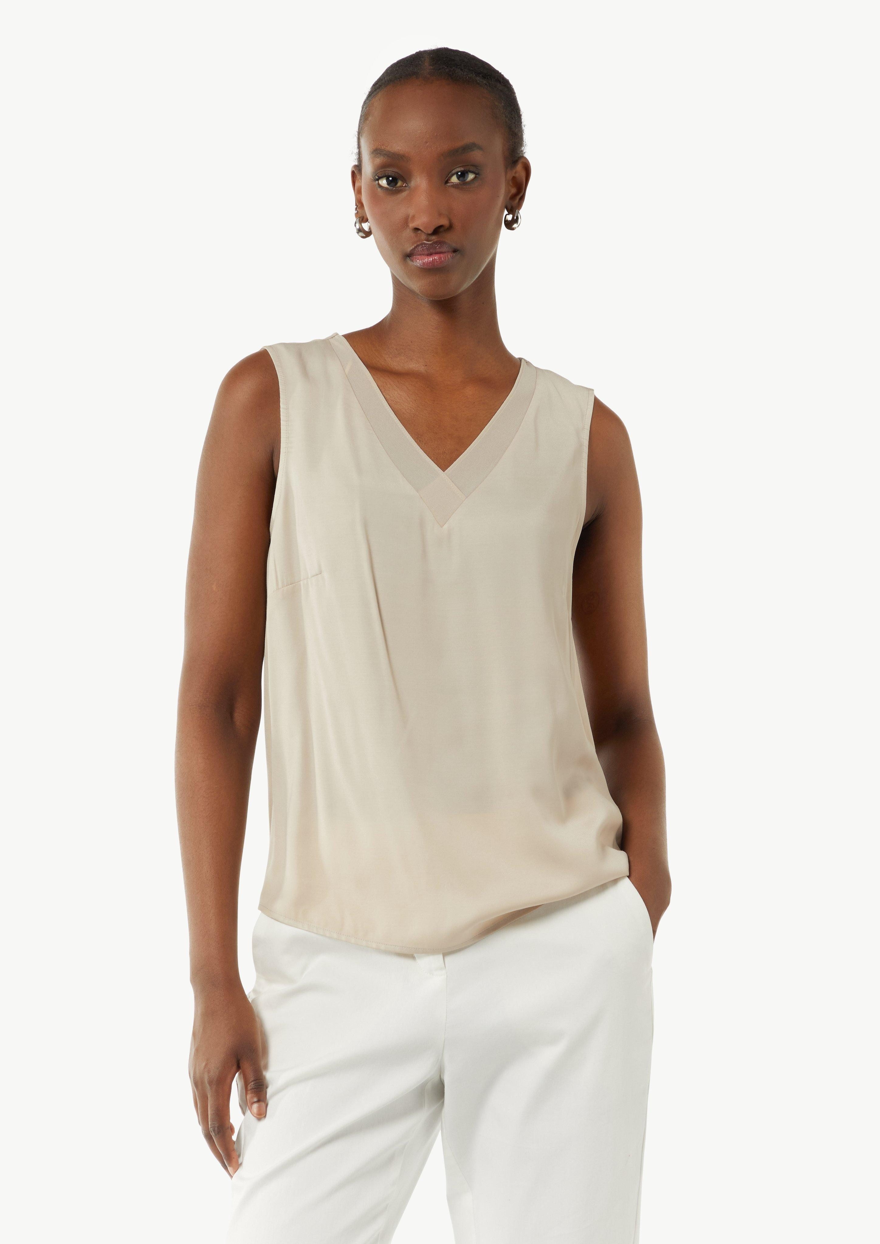 comma Blusentop Satin-Top mit Chiffon-Ausschnitt Chiffonblende günstig online kaufen