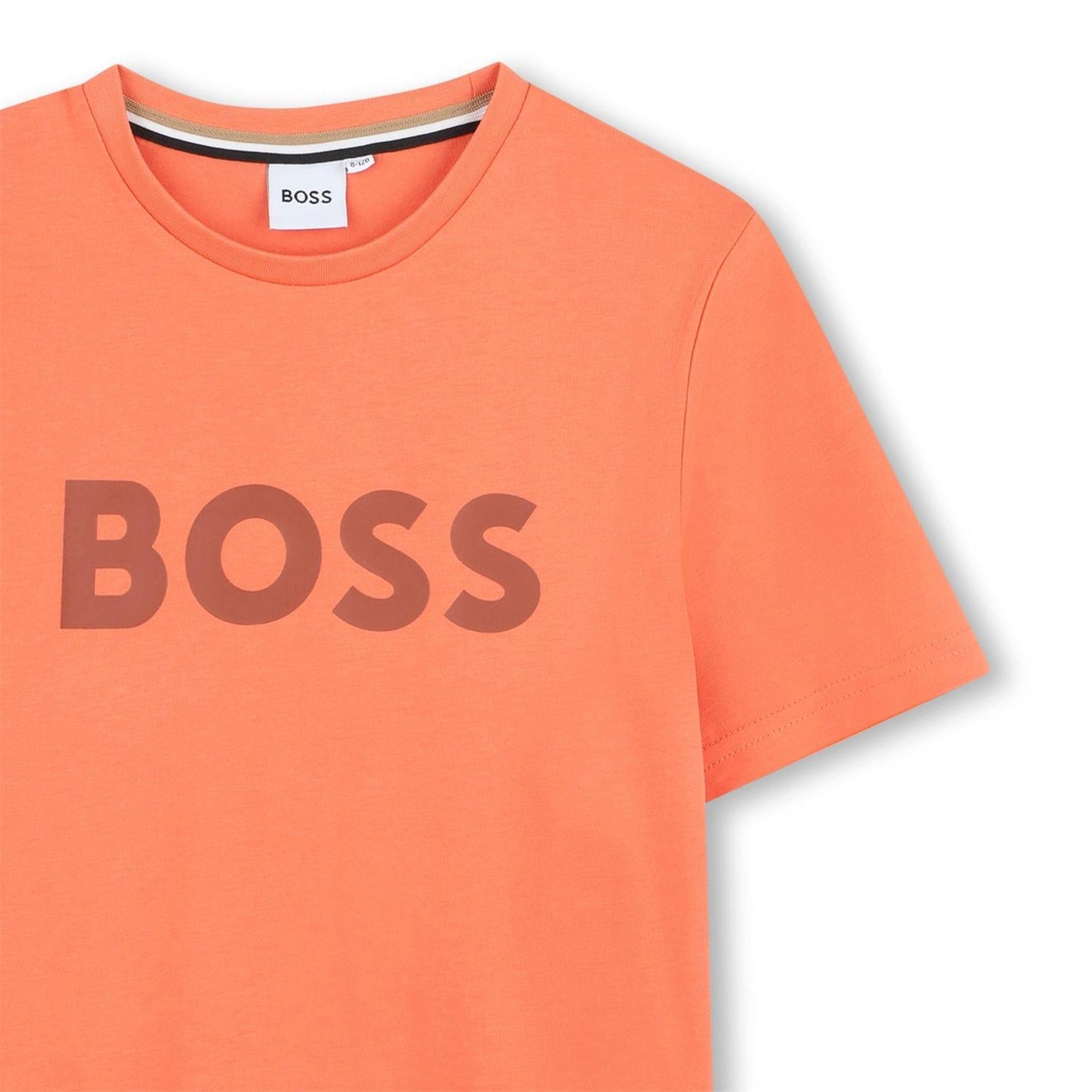 Boss Kidswear T-Shirt BOSS Kids Kurzarm T-Shirt orange mit braunem Logo