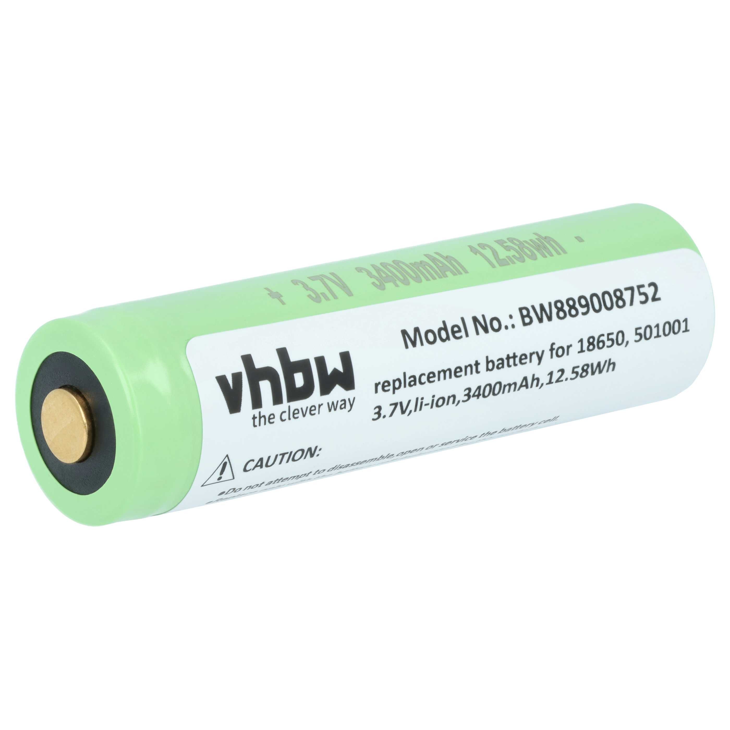 vhbw Akku Ersatz für Ledlenser 501001 für Taschenlampe / Kopflampe / Akku Akku Li-Ion 3400 mAh (3,7 V, 1 St), Leistungsfähiger Austausch-Akku für Ihre Taschenlampe, Handleuchte