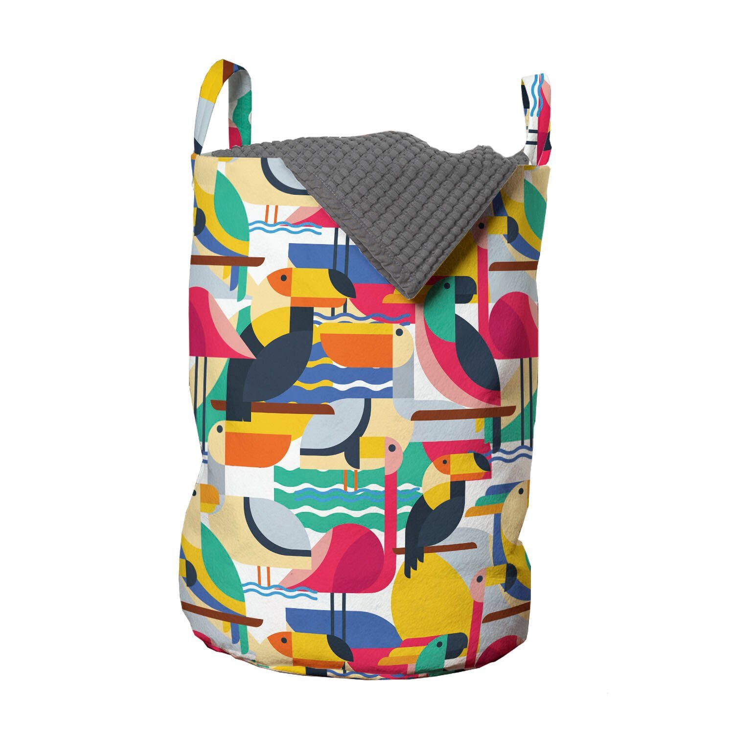 Abakuhaus Wäschesäckchen Wäschekorb mit Griffen Kordelzugverschluss für Waschsalons, Vögel Toucan und Flamingos