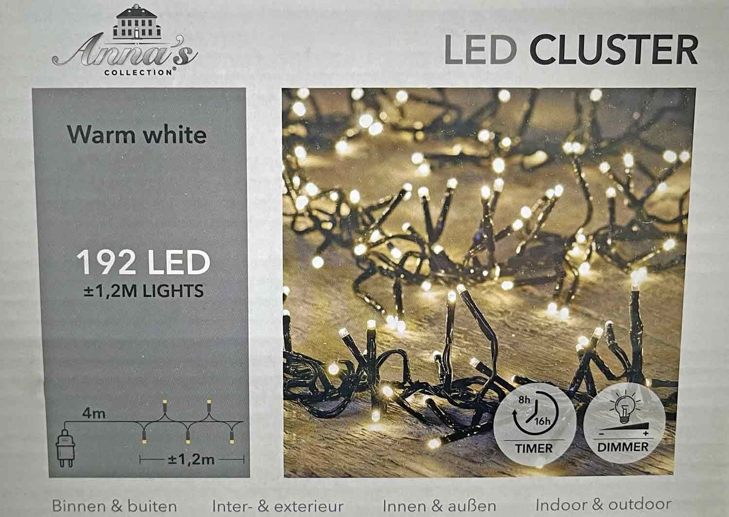 Coen Bakker Deco BV LED-Lichterkette LED Cluster, Cluster außen 1,2m 192 LED warmweiß Timer Dimmer
