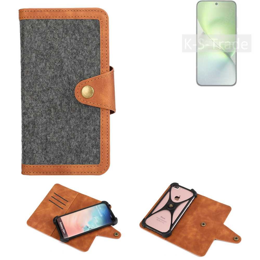 K-S-Trade Handyhülle für Vivo X200 Pro mini, Schutzhülle Handyhülle Filz Hülle Kunst-Leder dunkelgrau braun