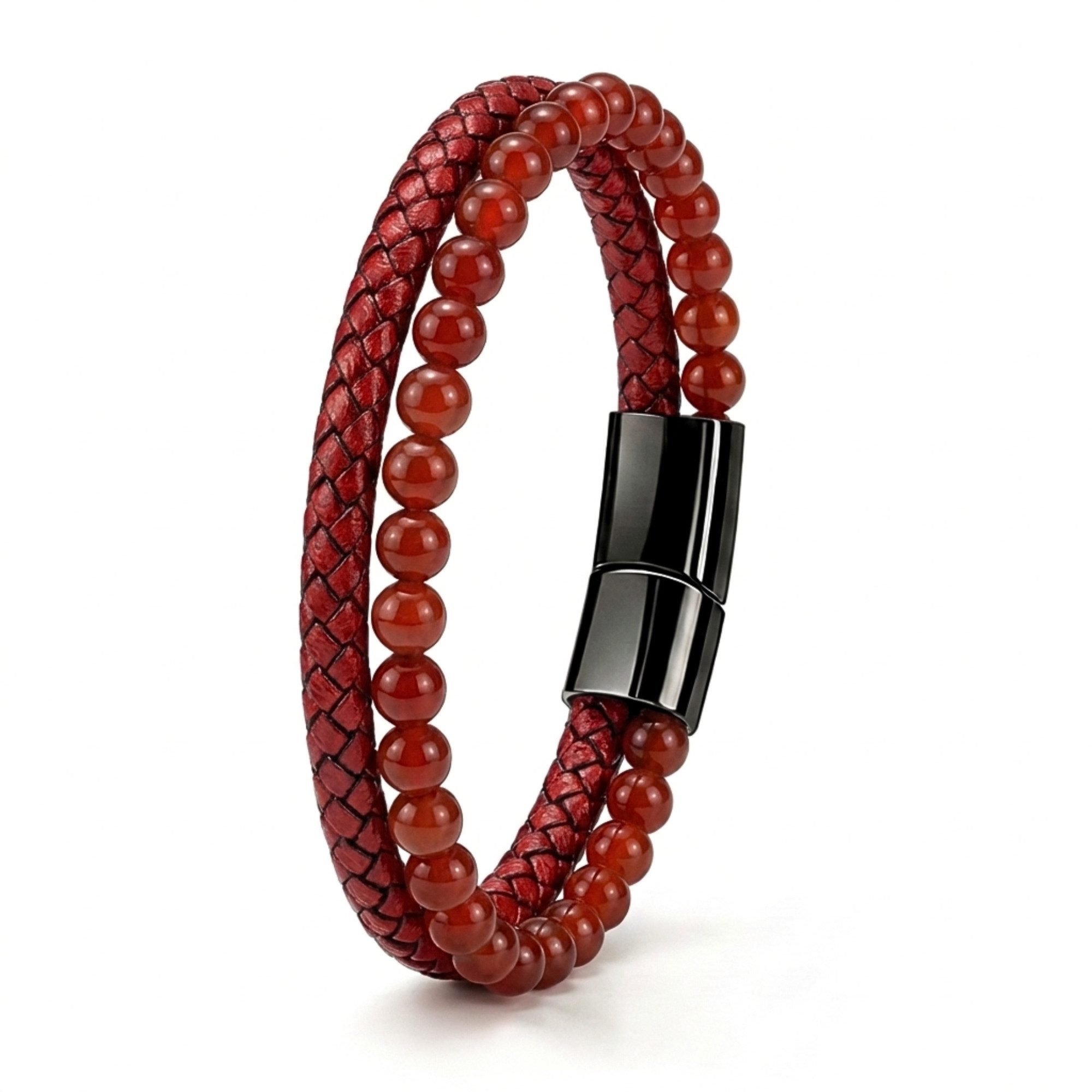 UNIQAL.de Lederarmband Lederarmband Herren "PASSION" Perlenarmband Naturstein Geflochten (Edelstahl, Echtleder, Casual Style, Handgefertigt), Designed in Germany
