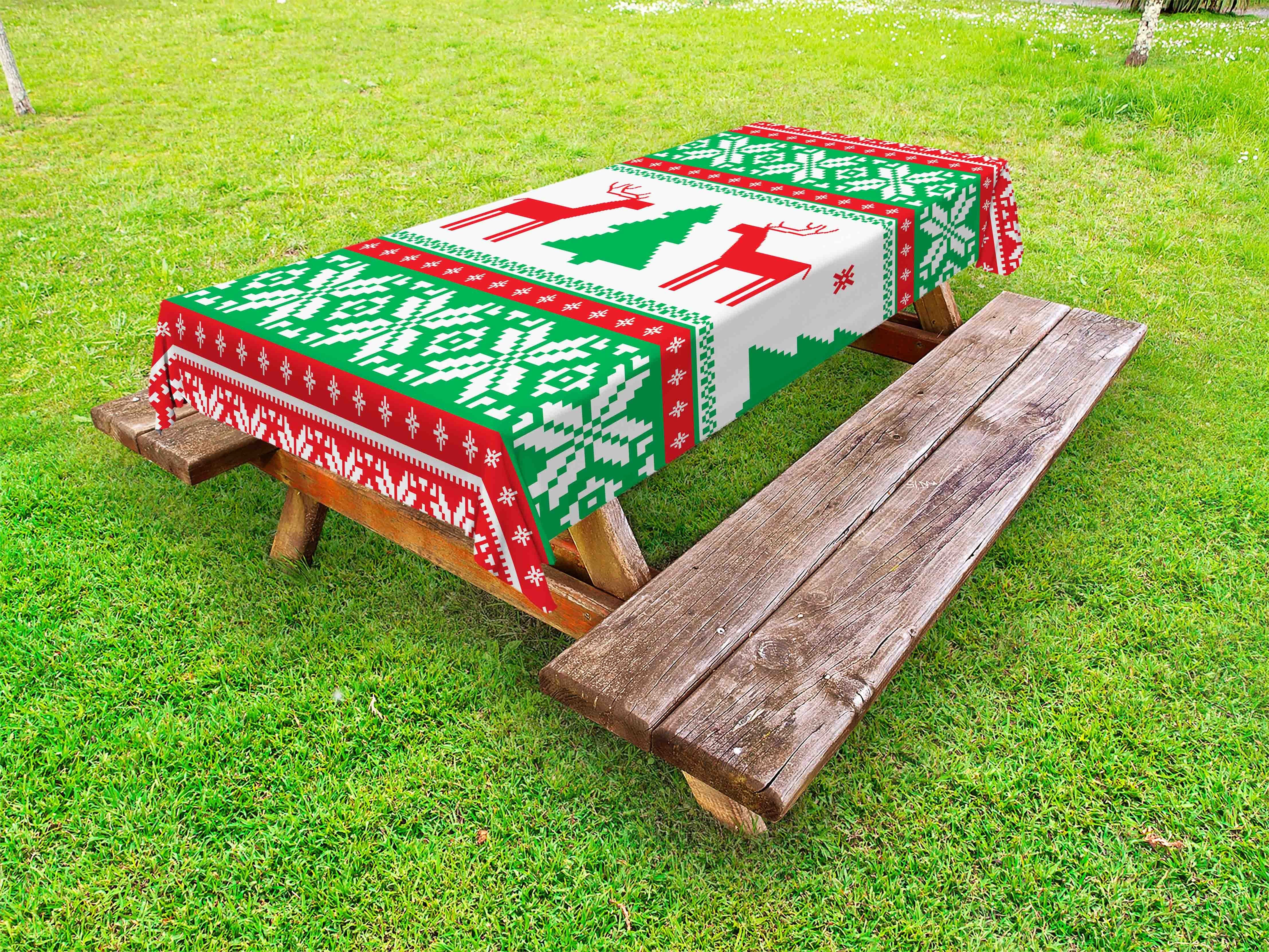 Abakuhaus Tischdecke dekorative waschbare Picknick-Tischdecke, Ferienzeit Deer Weihnachten