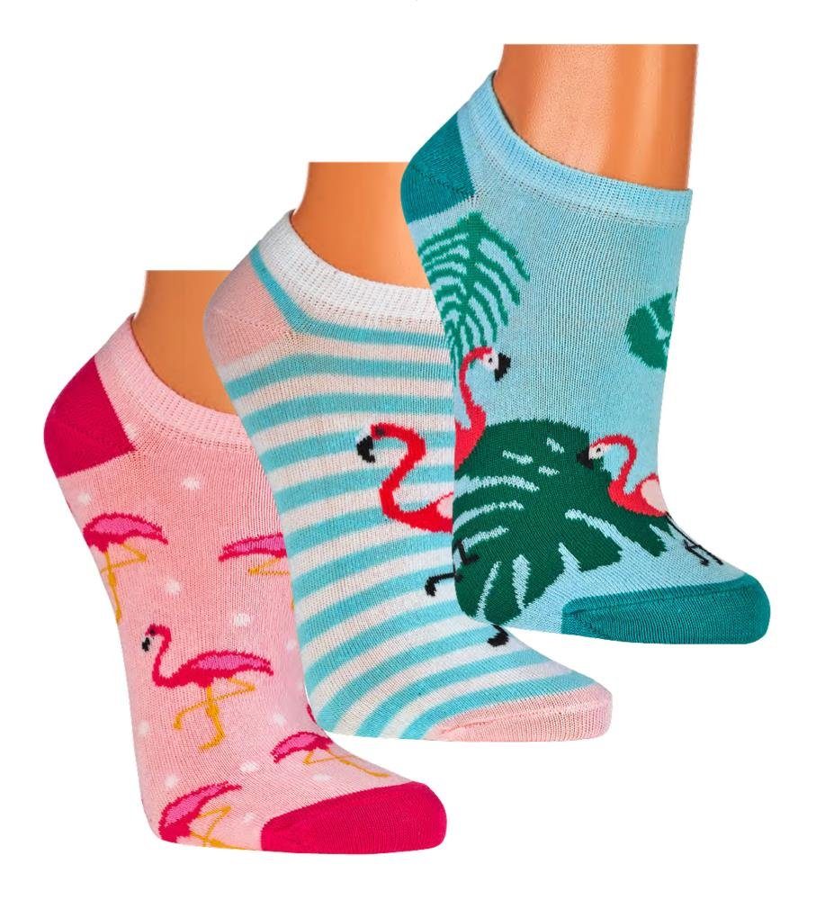 4 (3 Baumwolle Socken Sommer Früchte Sneaker Blumen Flamingo Socks Sneakersocken Paar) Fun Blüten Bunte