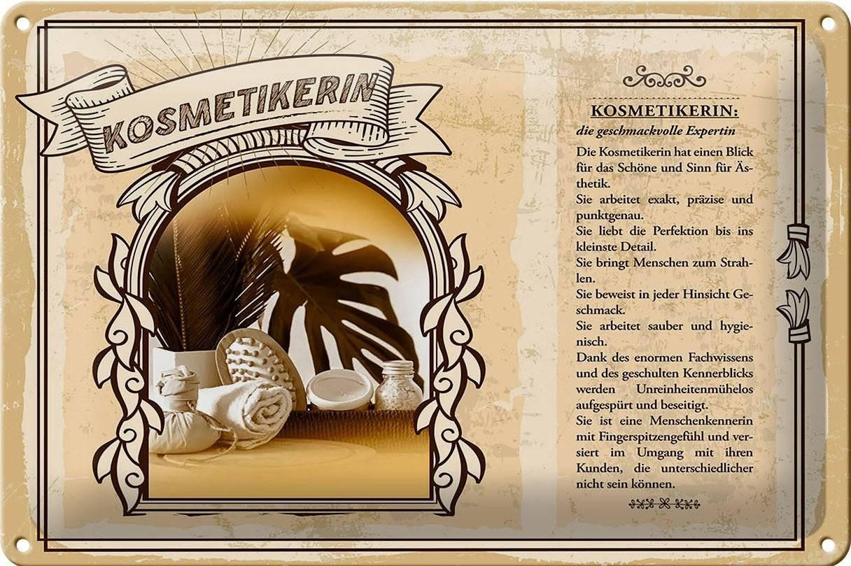 Femer GmbH Metallschild Berufe 30x20cm Kosmetikerin Expertin Ästhetik, (1 St), gewölbte Oberfläche, abgerundete Ecken, umgeschlagene Kanten
