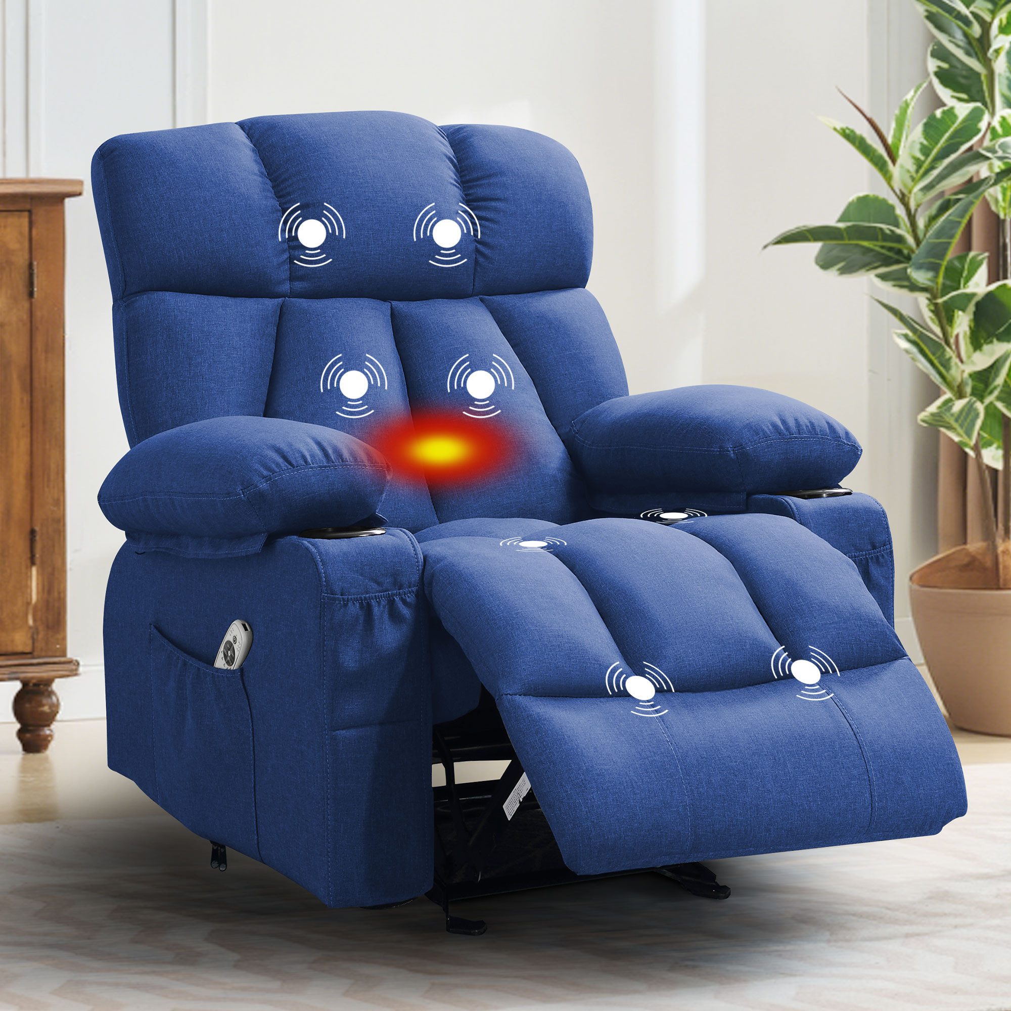 bosmiller Relaxsessel Elektrisch Massagesessel mit Wärmefunktion,Fernsehsessel Liegefunktion (1-St), mit 2 Seitentaschen Getränkehalter, 360°-Drehung für Wohnzimmer