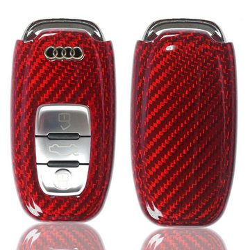 T-Carbon Schlüsseltasche Auto Schlüssel Carbon-Optik Schutz Hülle Rot, für Audi A4 8K A5 8T 8F A6 A7 C7 R8 Q5 8R A8 X1 KEYLESS SMARTKEY
