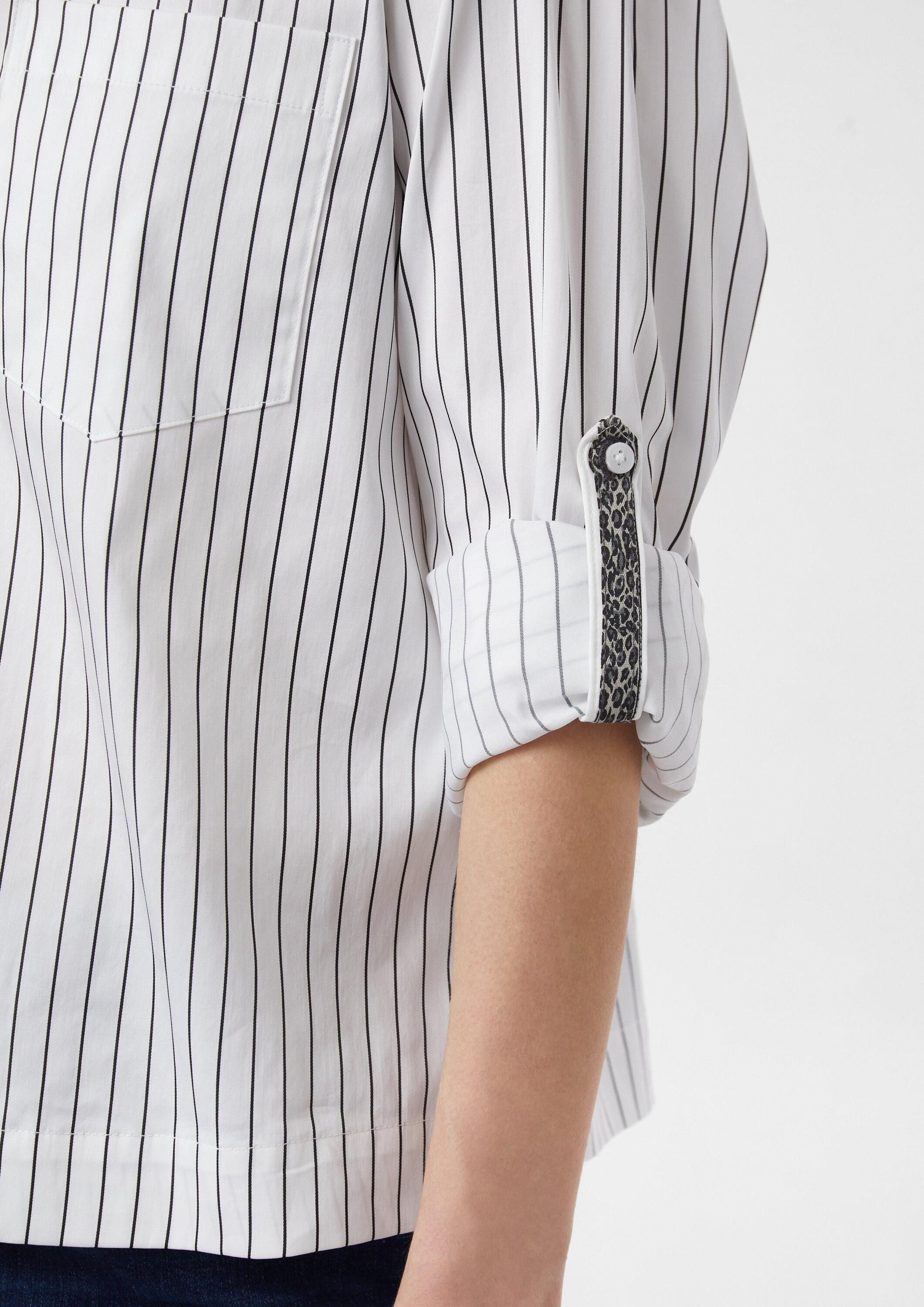 comma Langarmbluse Bluse Streifenbluse aus Baumwollstretch mit Leo-Detail