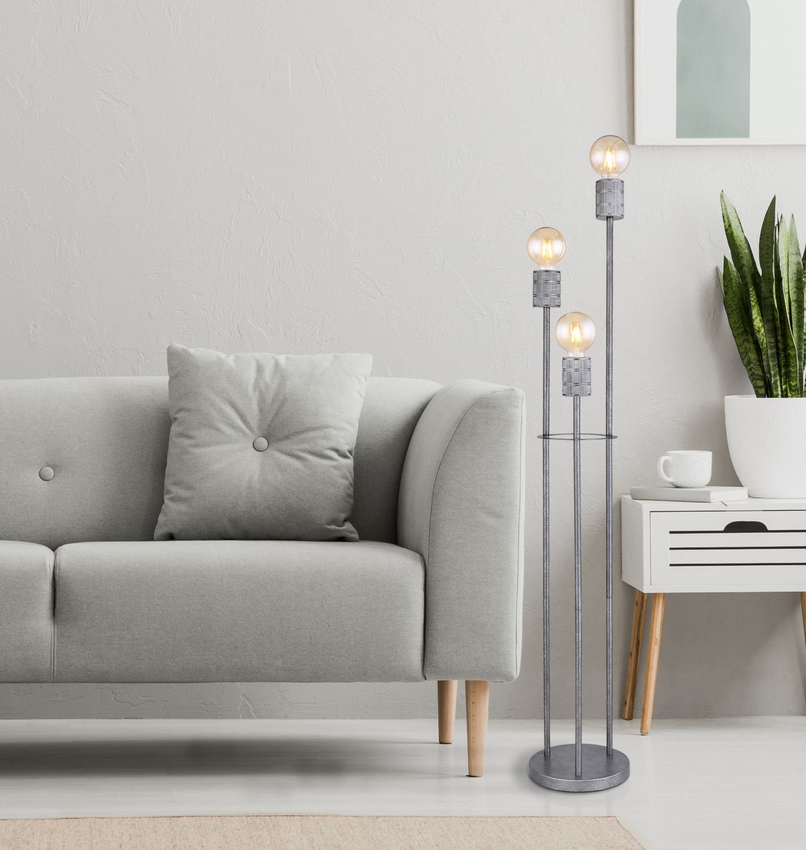 Globo Stehlampe Stehlampe Wohnzimmer Stehleuchte 3 Flammig Industrie Optik Alu