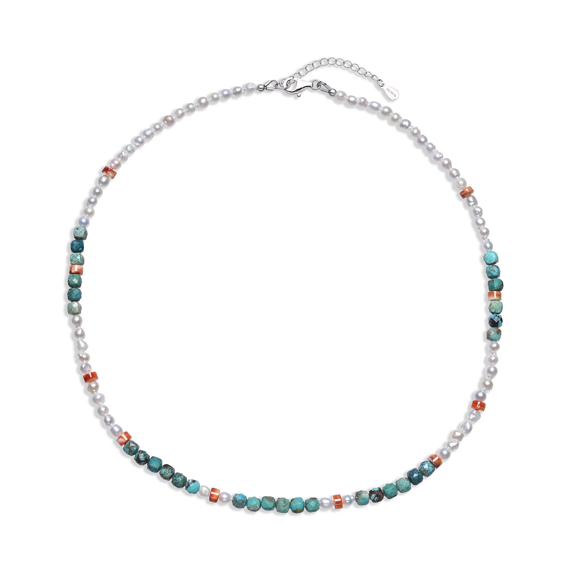 Cavill Silberkette Cavill Silberkette 22,5 ct Türkis, Stachelauster, Perlen, Boho (1-tlg)