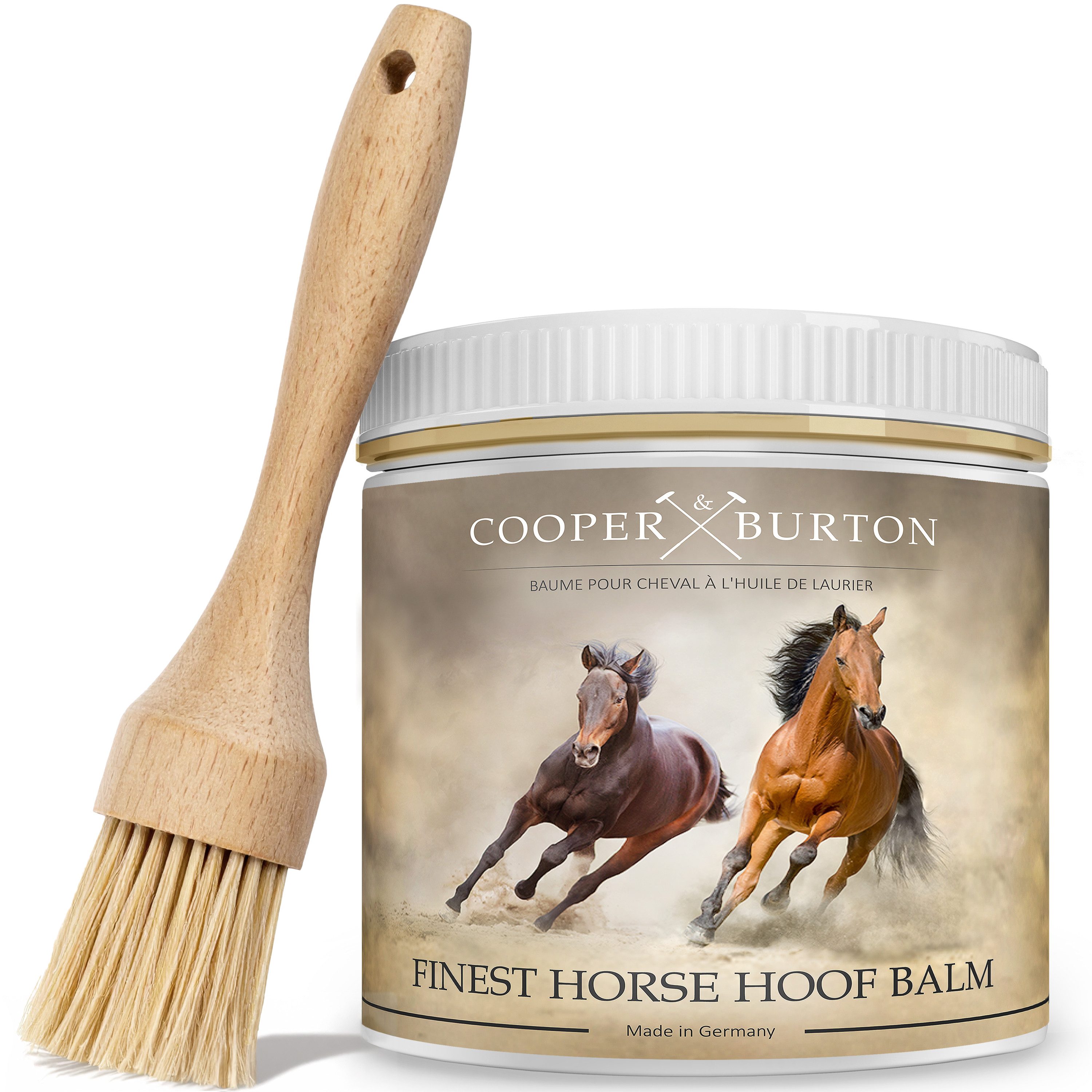 Cooper&Burton Pferdebürste Hufbalsam für Pferde, Hufpflege mit nat. Ölen für gesunde Hufe 500ml, (2-tlg)