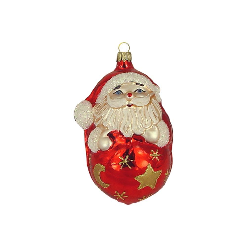 Haberland Glasschmuck Lauscha Christbaumschmuck Großer Weihnachtsmann auf Kugel rot 10 cm Lauschaer Glas