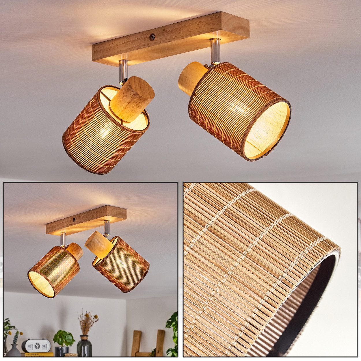 hofstein Deckenleuchte Deckenlampe aus Holz/Metall/Bambus in Naturfarben/Ch günstig online kaufen