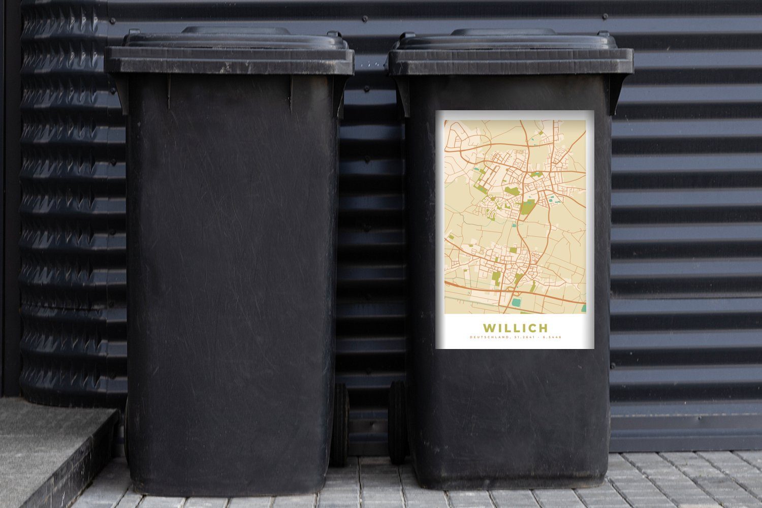 - Mülltonne, Willich - - Wandsticker Mülleimer-aufkleber, Abfalbehälter St), Karte Stadtplan Karte (1 - Vintage Container, Sticker, MuchoWow