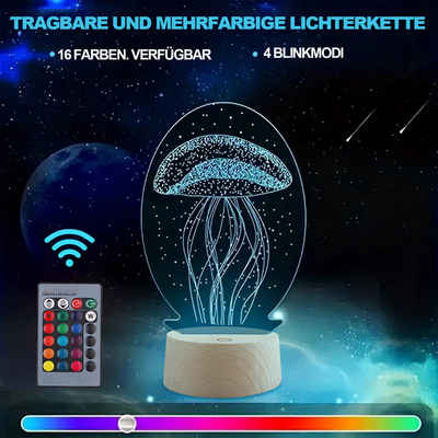 IBETTER Nachttischlampe LED Nachttischlampe, LED Nachtlicht 3D-Illusion, variabel 16 Farben, Mit Fernbedienung, Mit Fernbedienung, durch Berührung einstellbar