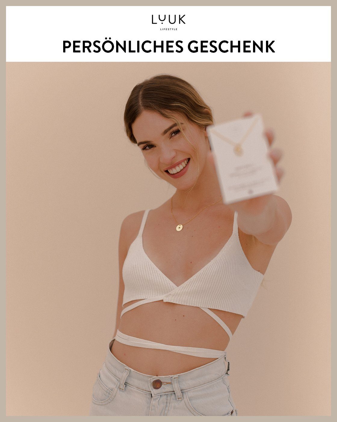 LUUK LIFESTYLE Kette mit Anhänger Perle, HAPPINESS Geschenkkarte für Frauen, Festivalschmuck – Bild 5 von 5