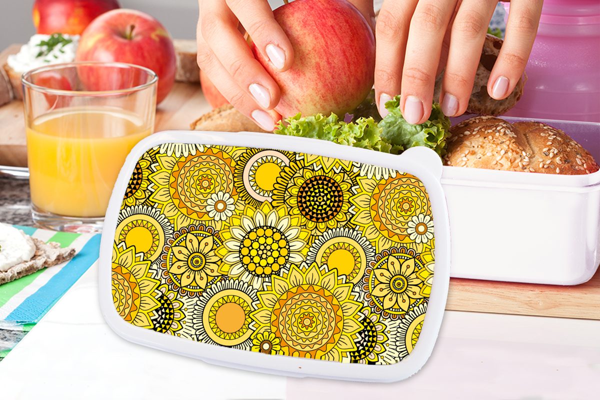 und Lunchbox weiß Kunststoff, - Kinder Brotdose, Sonnenblume - Mädchen Brotbox MuchoWow für Jungs Gelb, und für Erwachsene, (2-tlg), Muster