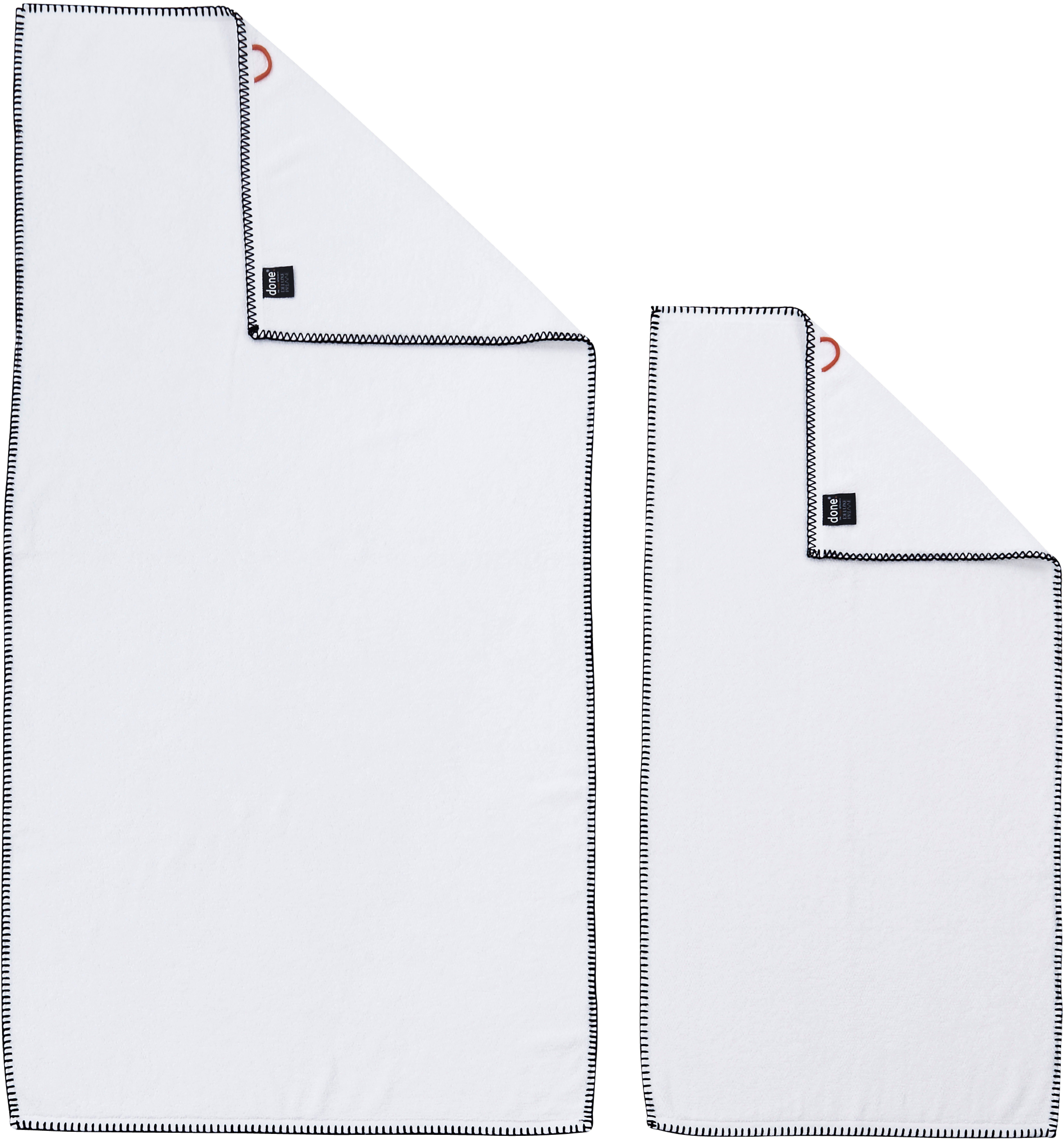 weiß & Uni 4-tlg), Badetücher 2 2x Ziernaht Zwirnfrottee, Set Deluxe mit einfassender Prime, Farben, (Set, done.® Handtücher, Handtuch