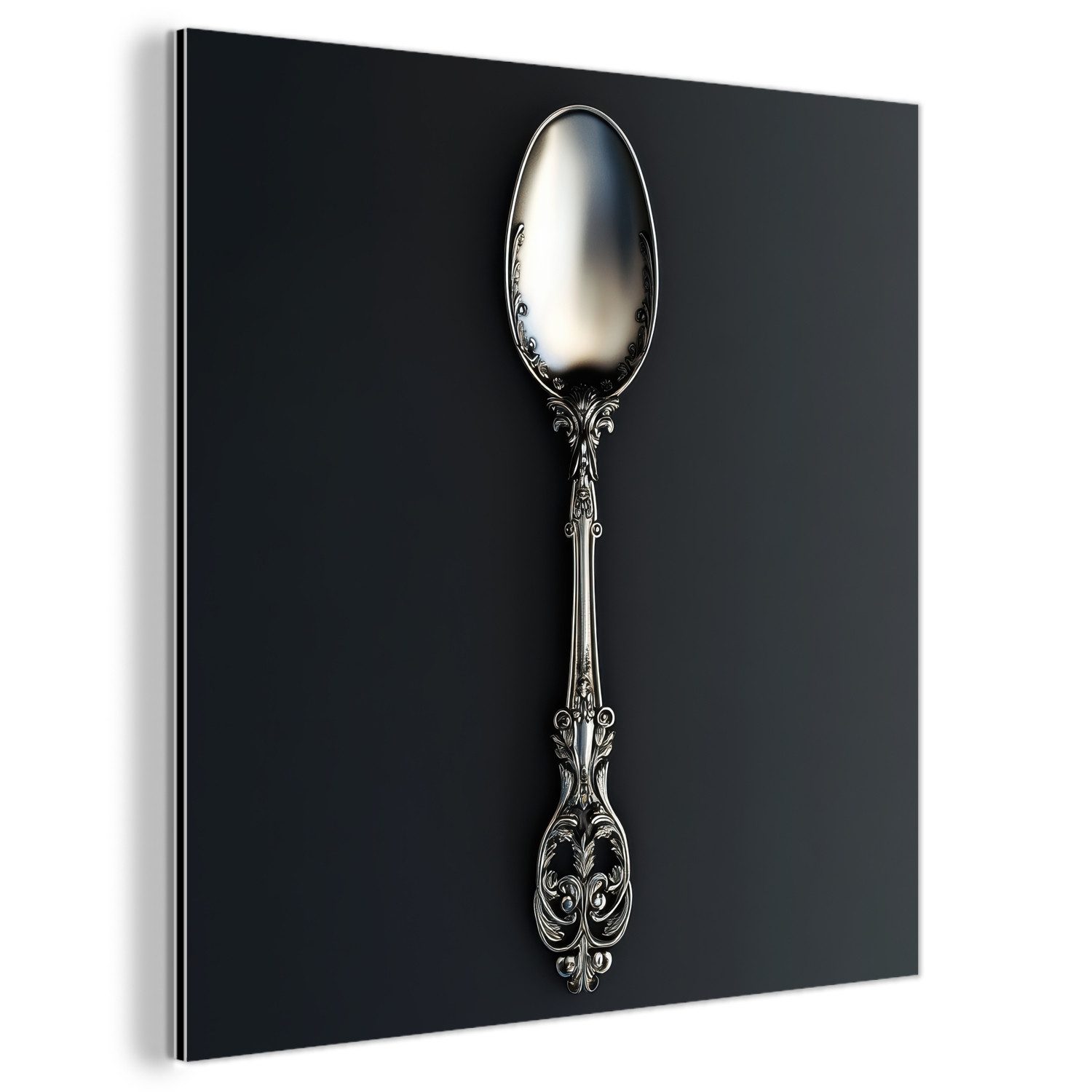 MuchoWow Metallbild Löffel - Silber - Metall, Inkl. Aufhängung, Alu-Dibond-Druck, Wandbild aus Metall, Aluminium deko, 20x20 cm