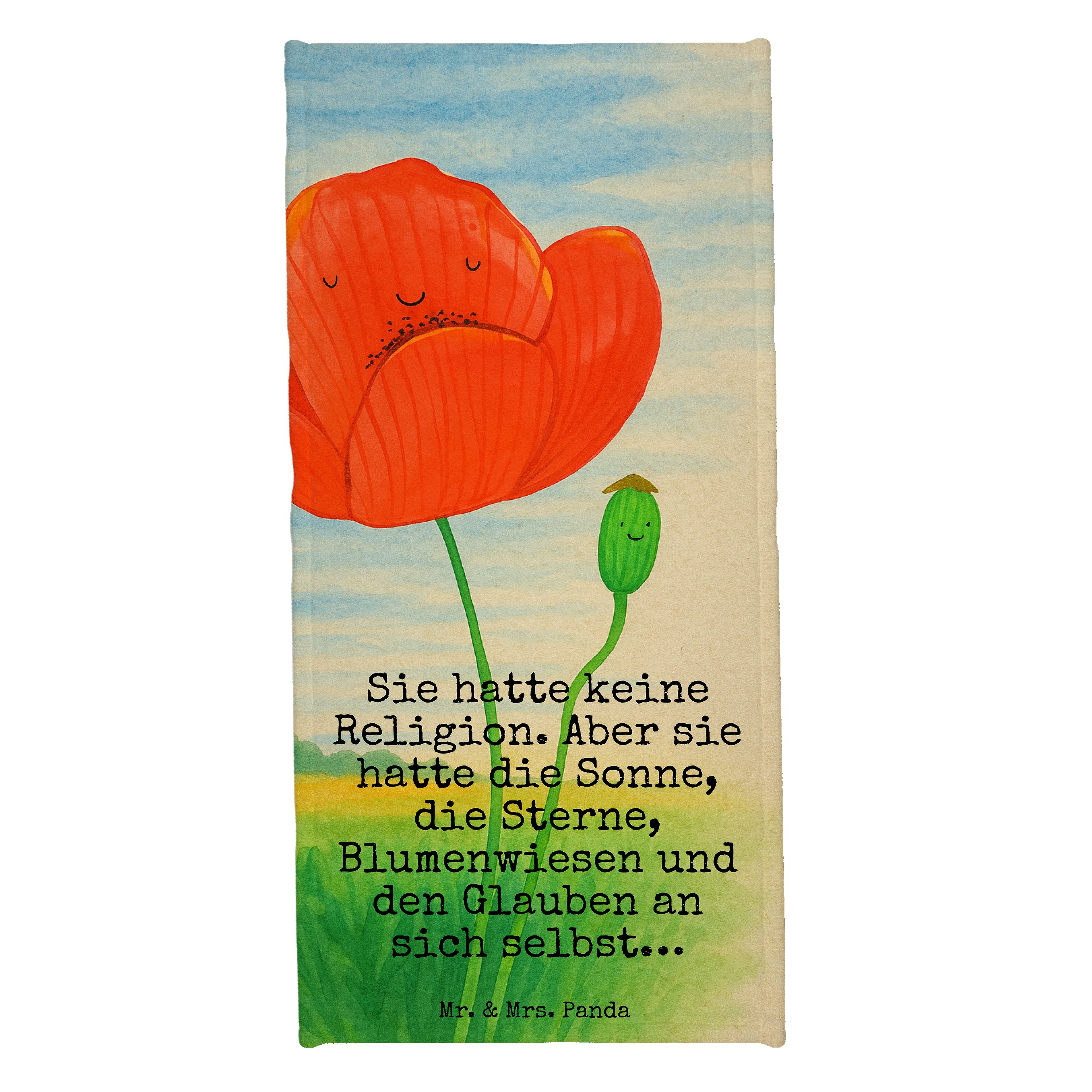Mr. & Mrs. Panda Handtuch Blume Mohnblume Design, sporthandtuch, Weiß, Glaube, Motivation, Selb, Kunstfaser (Packung), Naturliebe Frotteehandtuch Räubertochter