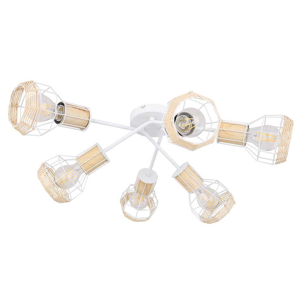 etc-shop LED Deckenspot, Metall Retro Holz nicht Leuchte Weiß inklusive, Bast Design Decken Leuchtmittel Lampe Schirm