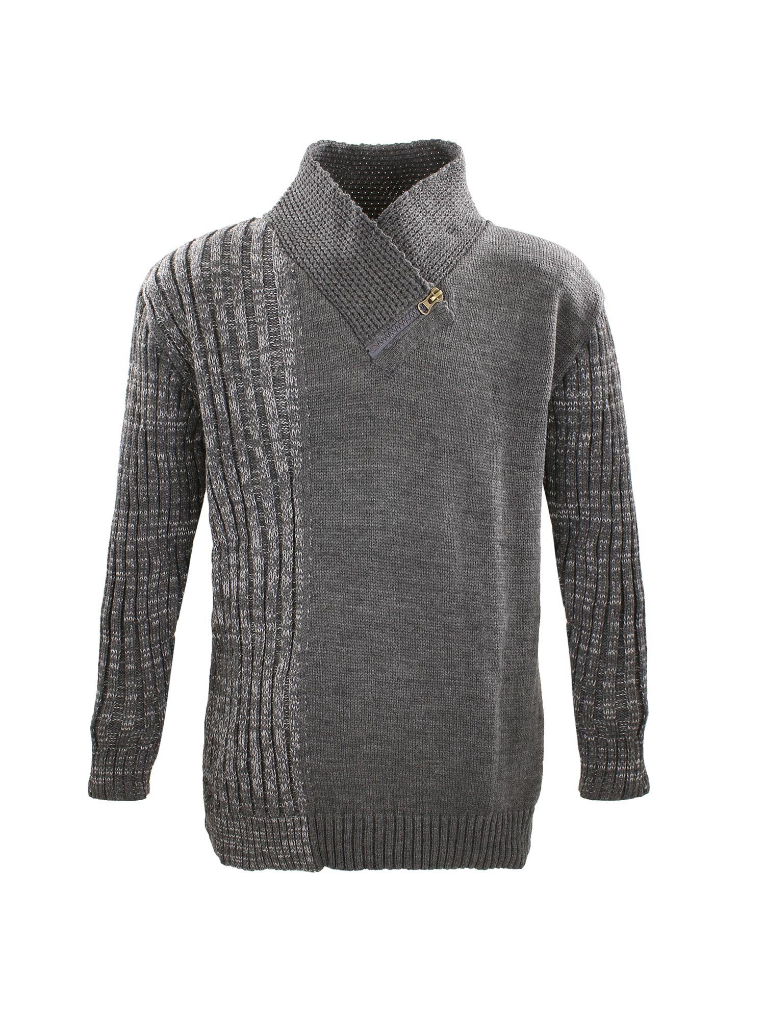 Hisir Herren Pullover 1/4 Zip Stehkragen - Weicher Winter Strickpullover Männer