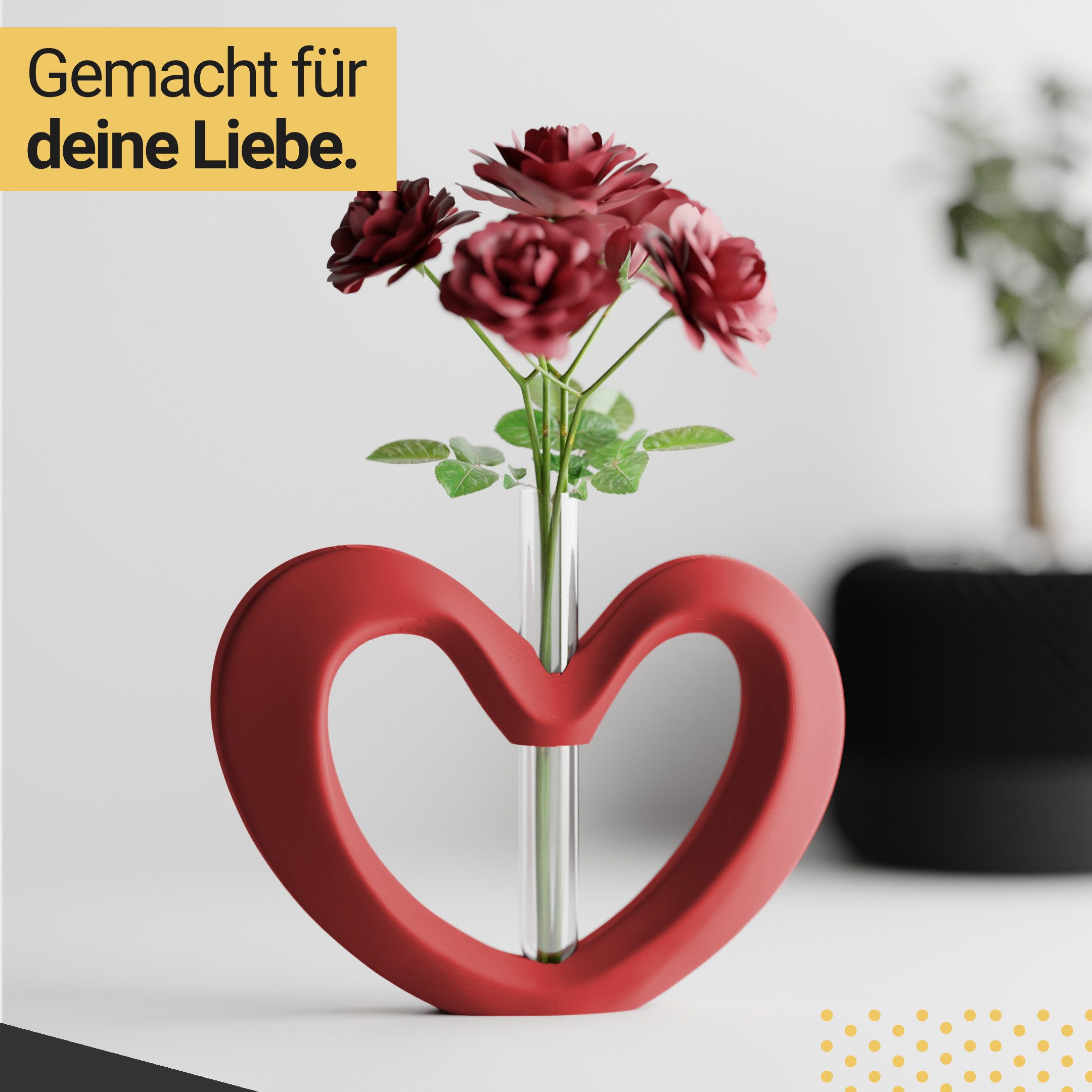 Shapes - Decorations Dekovase Herzvase, Deko in Herzform mit Glasröhrchen, Valentinstag Geschenk, Glasröhrchen für einzelne Blume