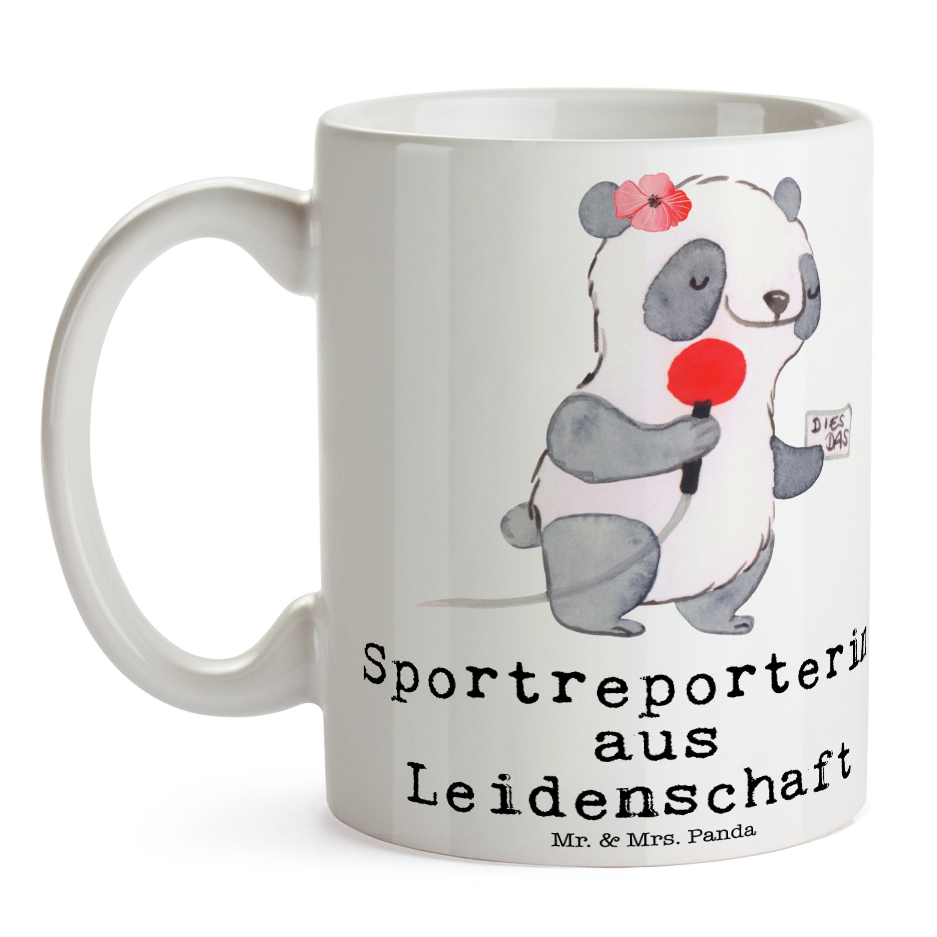 Mr. & Mrs. Dankeschön, Leidenschaft Weiß Sportreporterin Panda aus - Tasse - Keramik Tasse, Geschenk