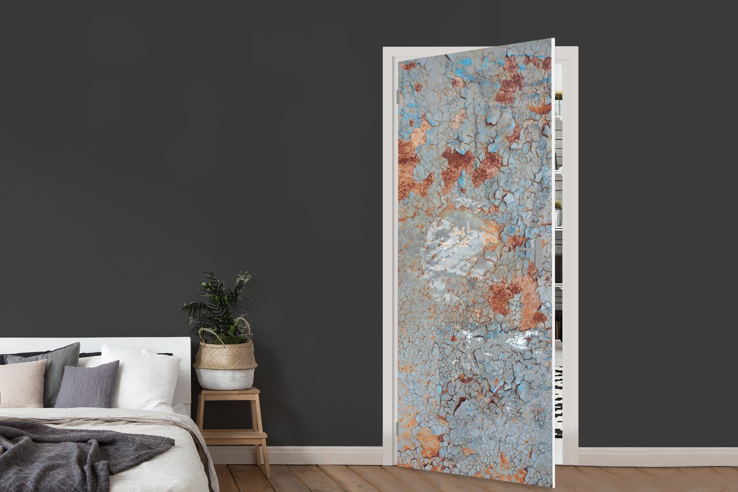75x205 cm Türaufkleber, MuchoWow Farbe Tür, Metall, - Fototapete Türtapete Matt, für - bedruckt, St), (1 Rost
