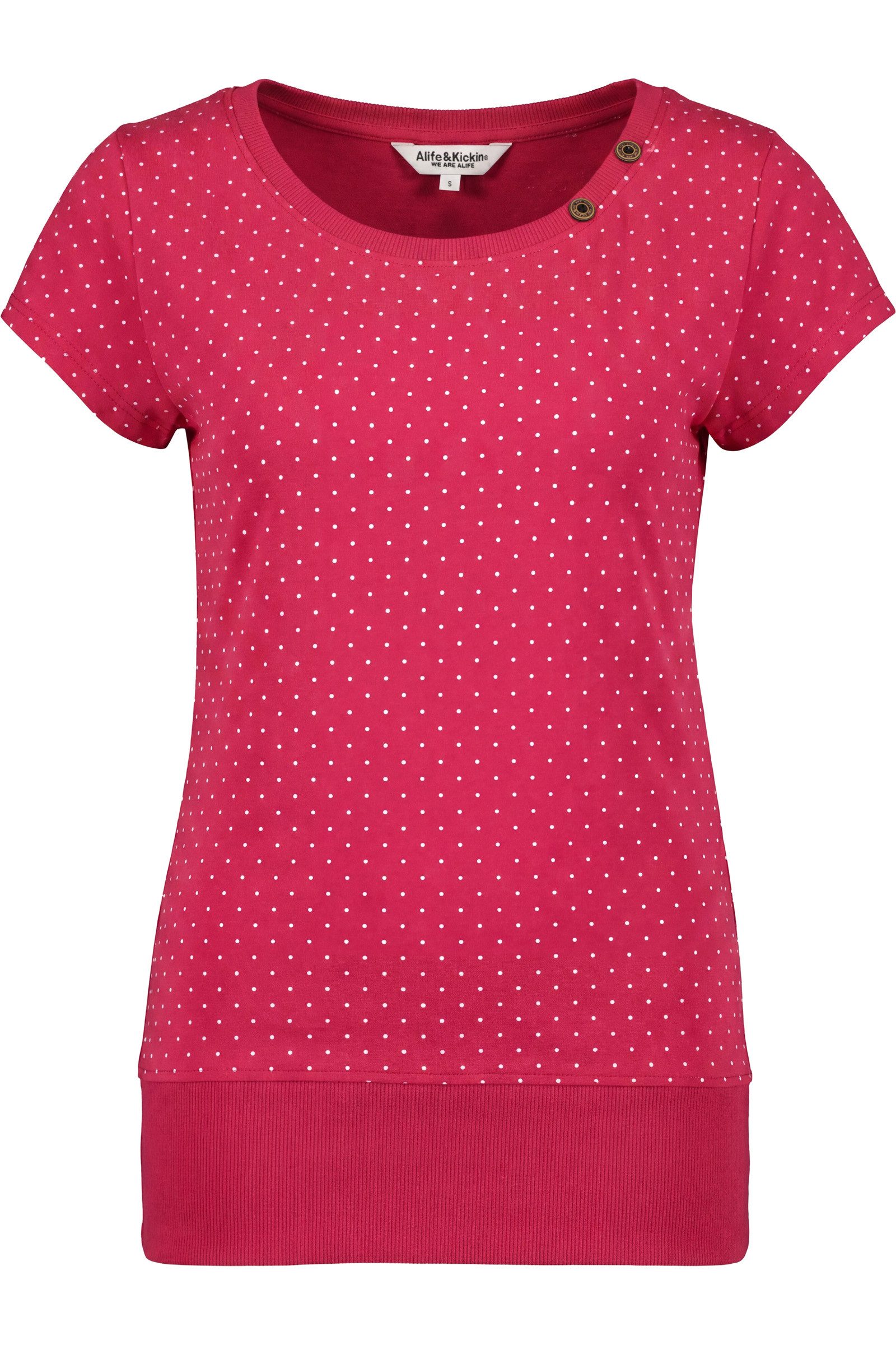 Alife & Kickin Damen BirteAK P Kurzarmshirt, Shirt Kurzarm mit Polka-Dot-Allover-Print, Scoop-Neck und Rippbund
