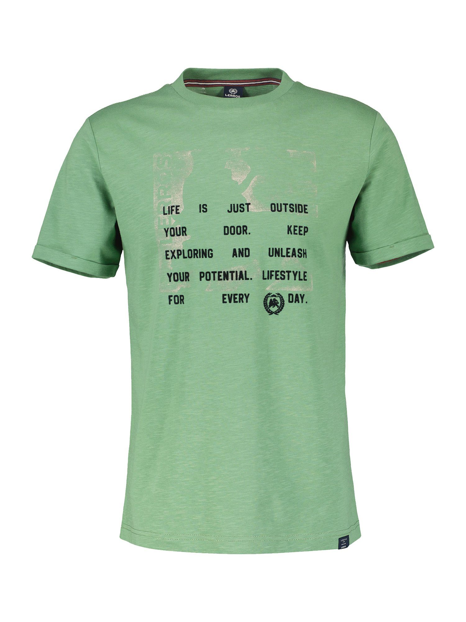 LERROS T-Shirt LERROS mit GREEN T-Shirt grafischem SAGE Print