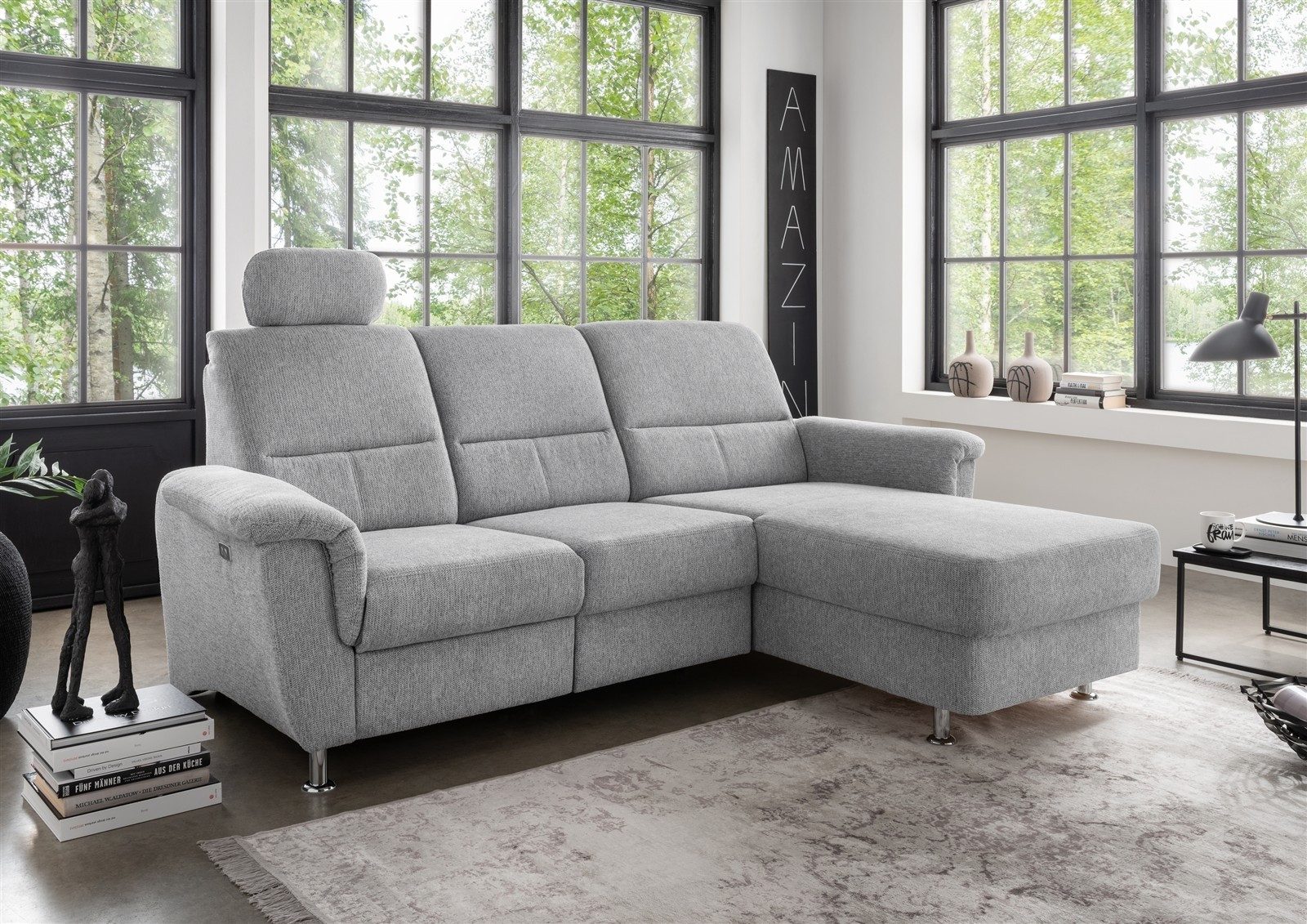 freiraum Ecksofa Ecksofa >Ludwigshafen< Motor-funktion, Kopfstütze, Stauraum, anthrazit, Motor-funktion, Kopfstütze, Stauraum, silber - 231x113x165 (BxHxT)