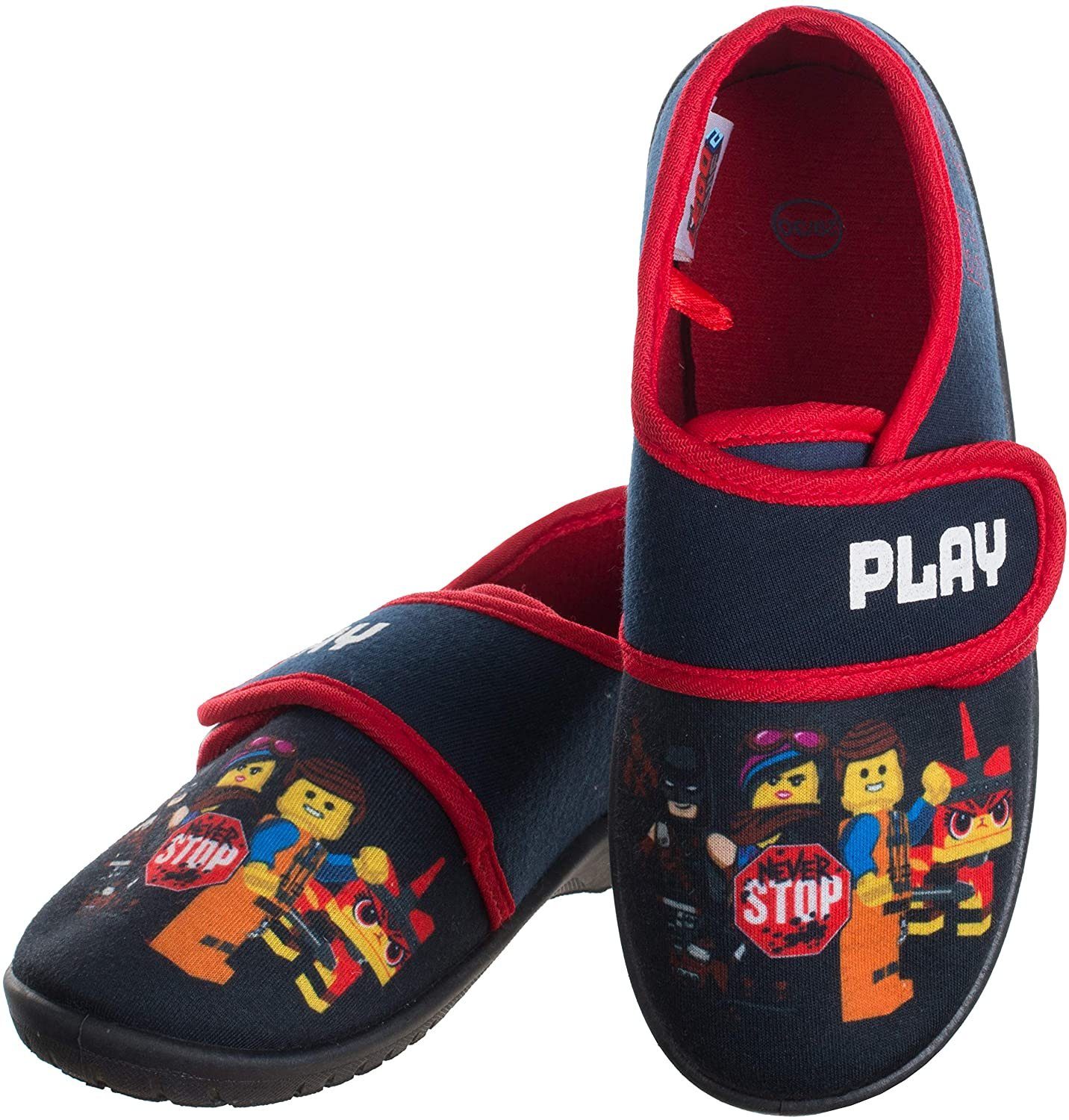 LEGO® Lego® Movie Hausschuhe Navy-Rot Play never Stop Jungen + Mädchen Schuhe Slipper Pantoffeln Kinderschuhe rutschfeste Sohle Gr.25 26 27 28 29 30 Hausschuh