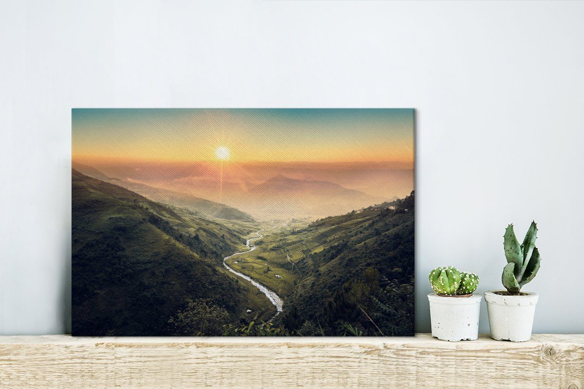 30x20 Wanddeko, von Landschaft bei Aufhängefertig, (1 Leinwandbilder, Indonesien OneMillionCanvasses® cm Wandbild St), Sonnenaufgang, Leinwandbild