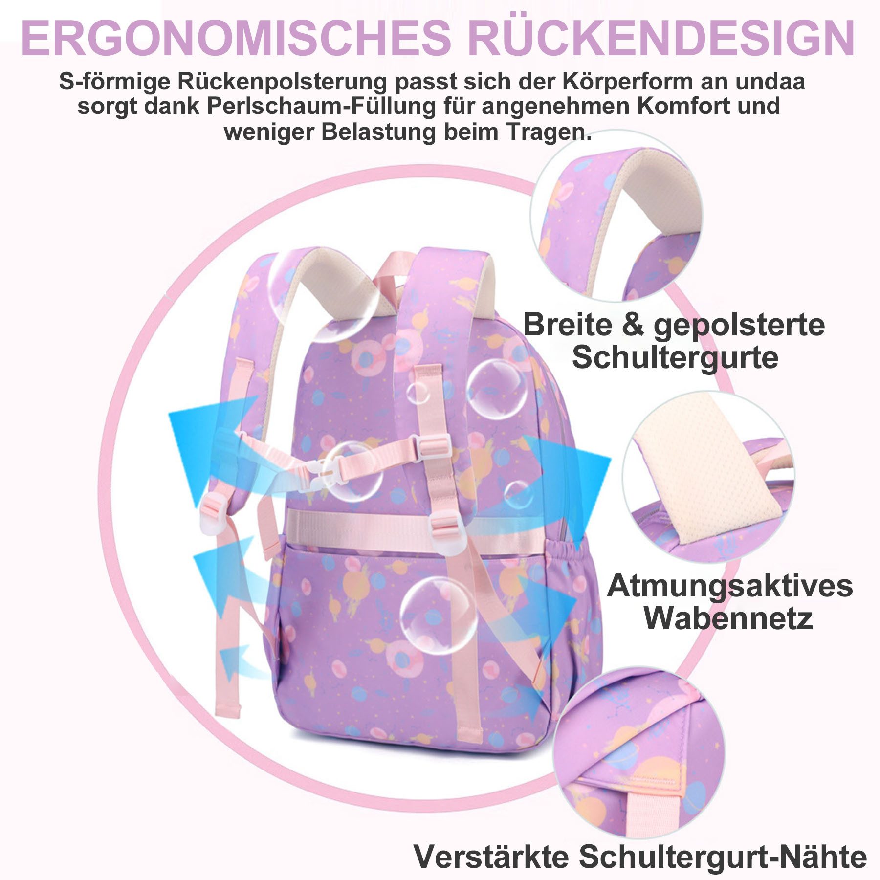 Mutig Schulrucksack Schulrucksack Teenager,Schulranzen-Set 3-teilig,große Kapazität (Wasserdicht Schulranzen,Unisex Geeignet für Mittelstufe-Universität, Mit An – Bild 5 von 5