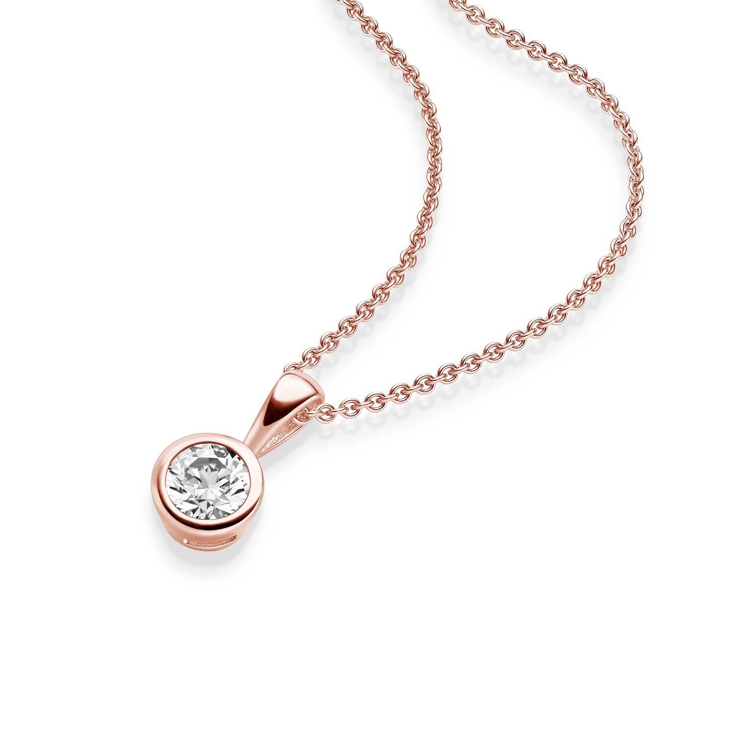 Amoonic Kette mit Anhänger Damen Halskette Rosegold vergoldet Silber 925 mit Zirkonia Anhänger (inkl. Ювелирные изделияetui), Silberkette Gold Rosegold vergoldet Geschenk Liebe Freundin