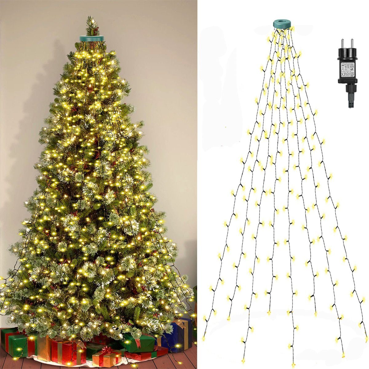 LED-Lichterkette 31V, 16 Stränge, 8 Modi, Timer, Speicherfunktion, für Weihnachtsbaum