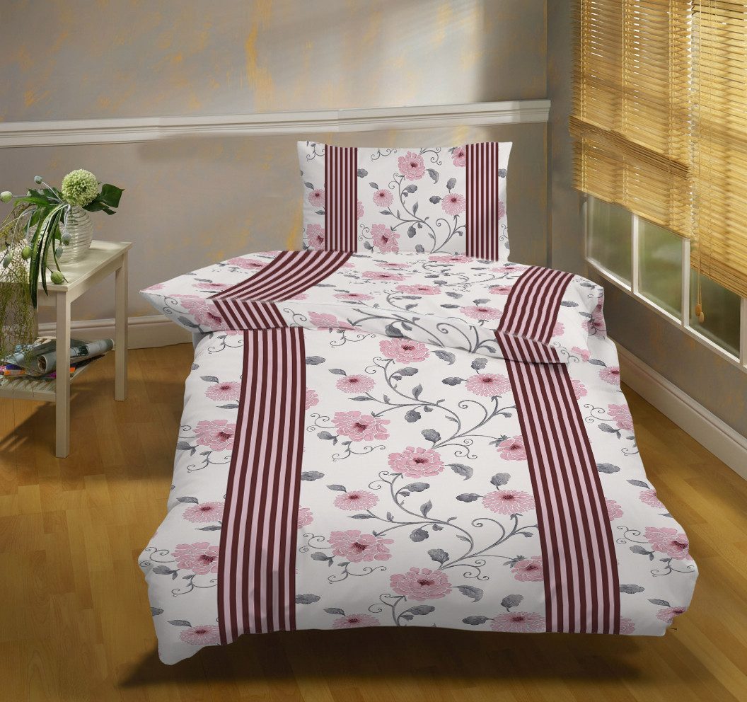 Casa Colori Bettwäsche Biber-Bettwäsche Baumwolle Wintergarnitur, Baumwolle, 2 teilig, Rot Weiß 2-tlg. 135x200 cm