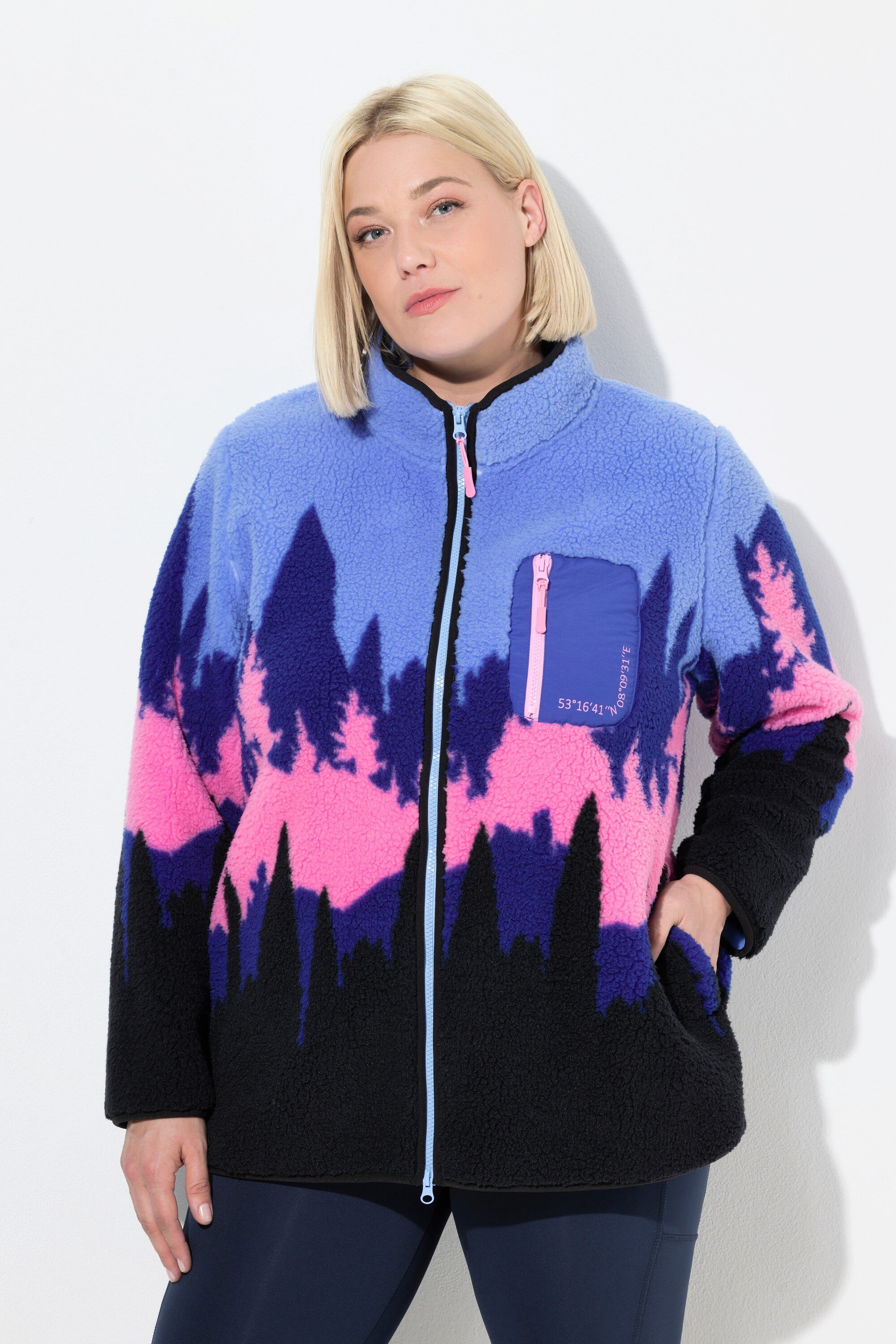 Ulla Popken Sweatjacke Fleecejacke Berge Stehkragen günstig online kaufen