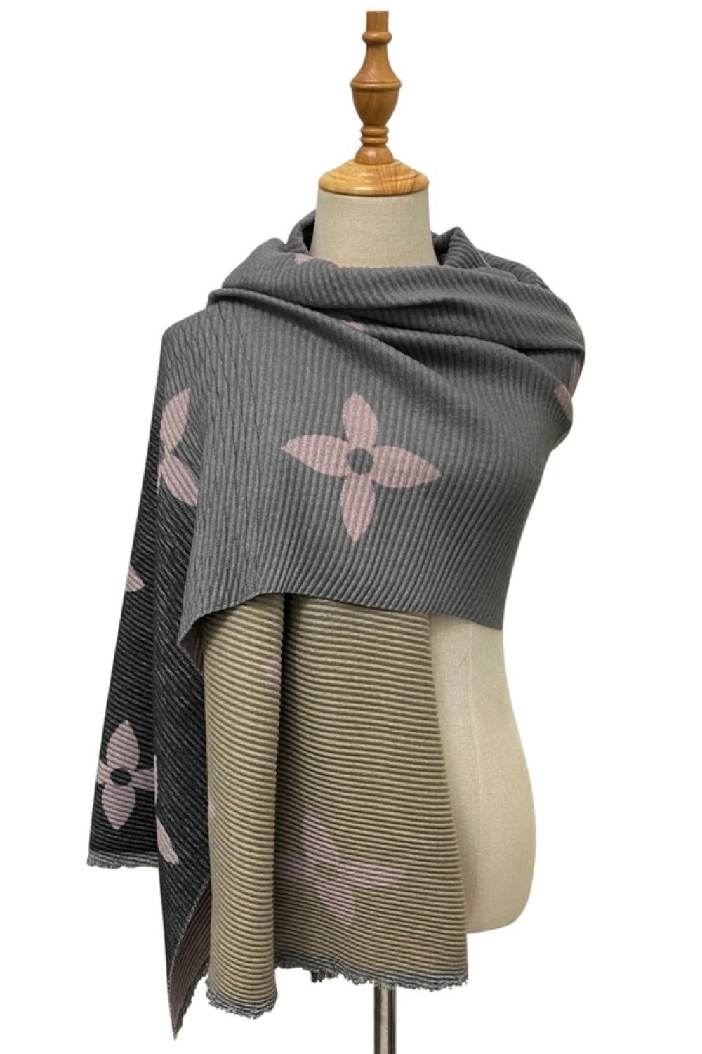 Fashion Scarf World Modeschal Wendbarer plissierter Wollschal mit Ombre-Blumendruck, Weich, wärmend und stilvoll