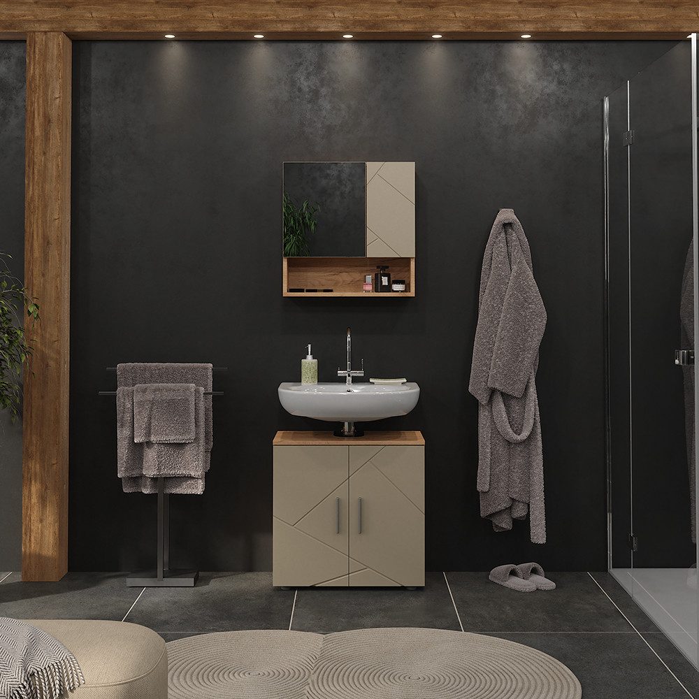 Vicco Badmöbel-Set Irma, Goldkraft Eiche/Beige, 2 Teile, (2-St., 2er Set)