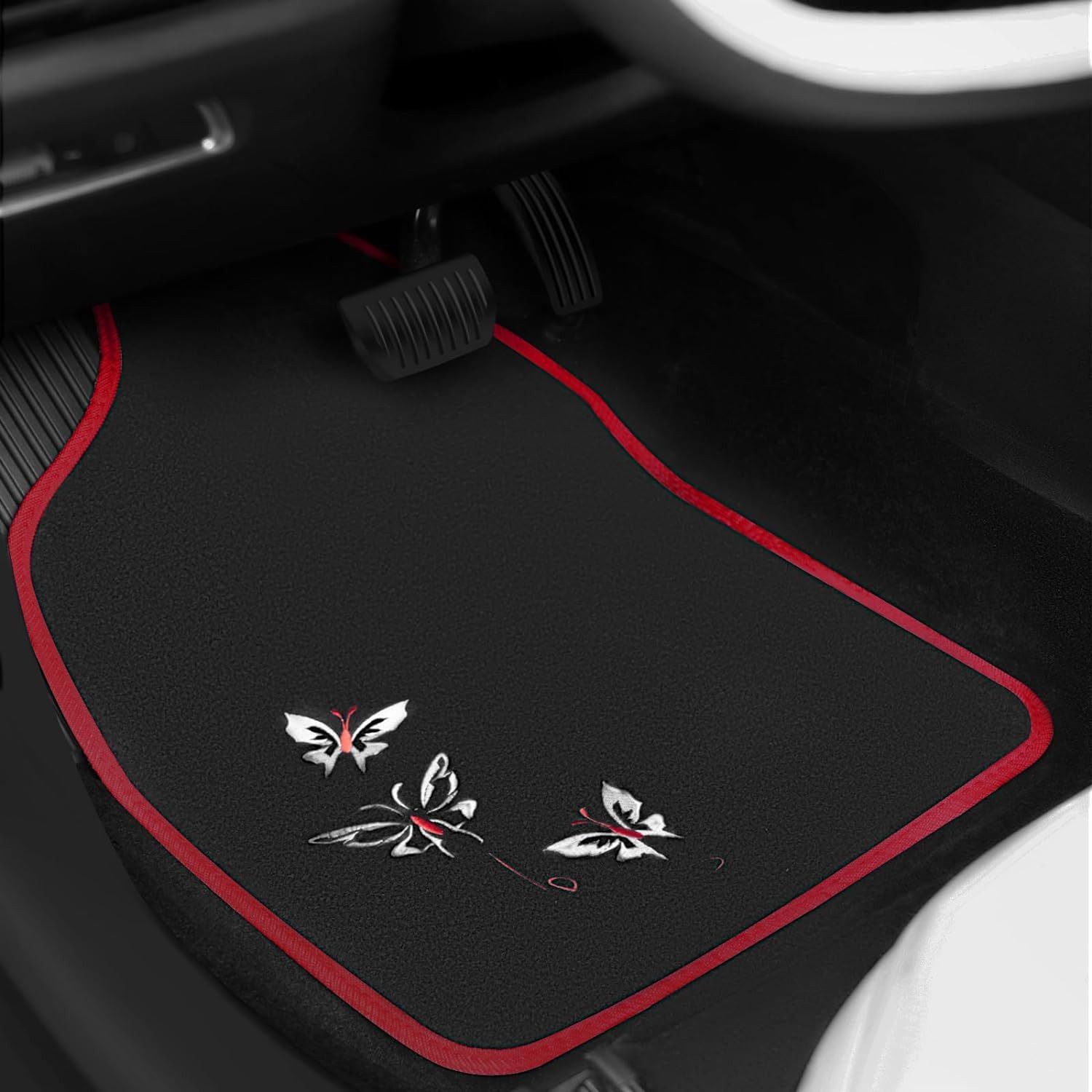 Woltu Auto-Fußmatten (4 St), Sie passen auf fast allen Pkw, Vans und Lkw., Universal Auto Teppich Stickerei Butterfly
